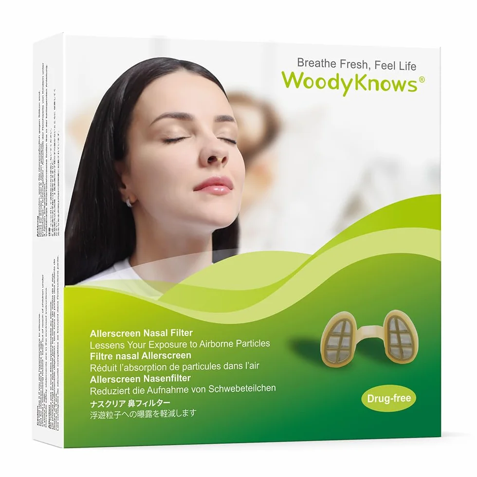 Allerscreen Filtre Nasal – Protection allergies saisonnières acariens, respirant, réutilisable, ajustement idéal quotidien (Coffret S/M/L/XL)