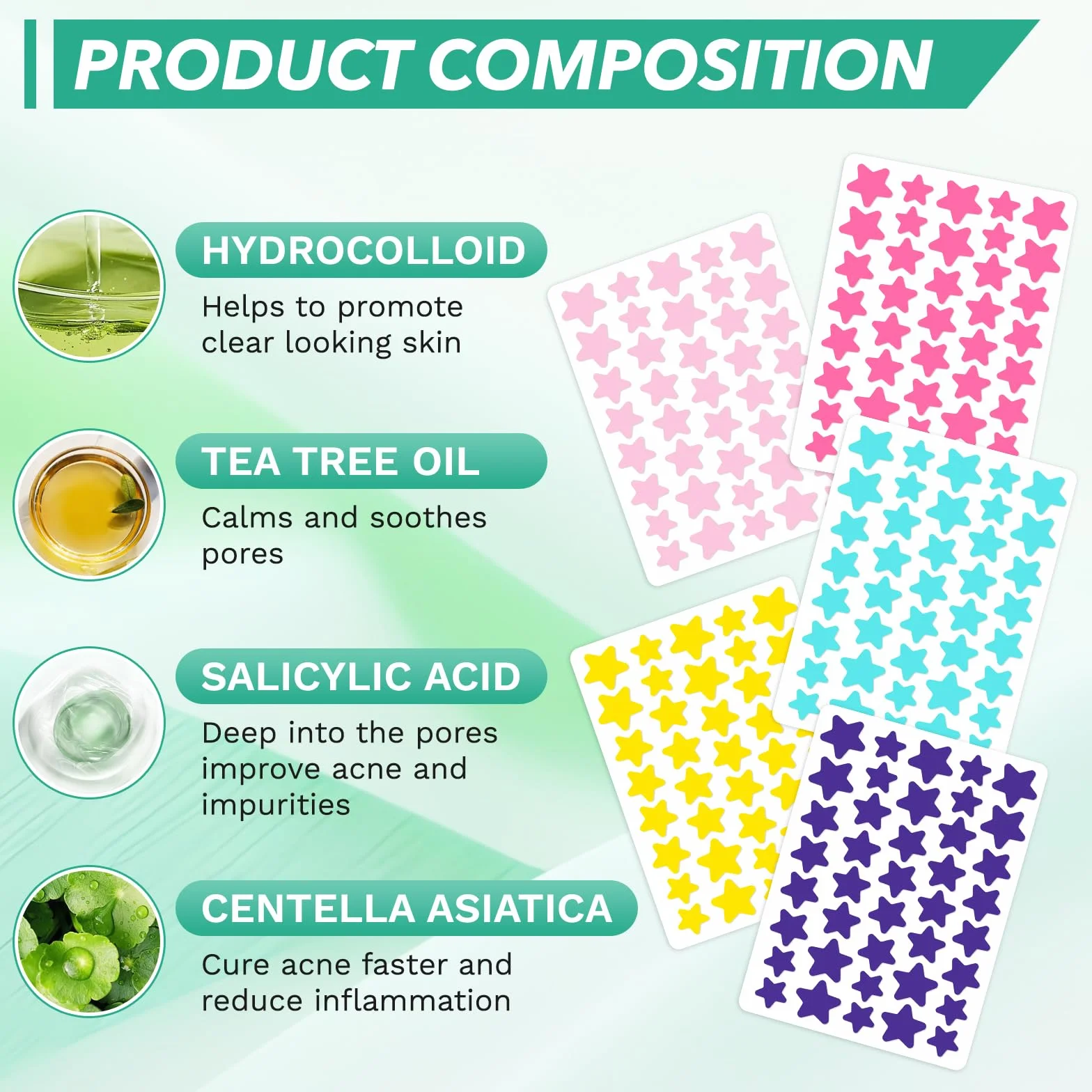 400PCS Pimple Patches Star, Hydrocolloïde Anti Bouton Patch avec Huile Tea Tree & Acide Salicylique, Acné Patches Imperméables (10/12/14 mm)