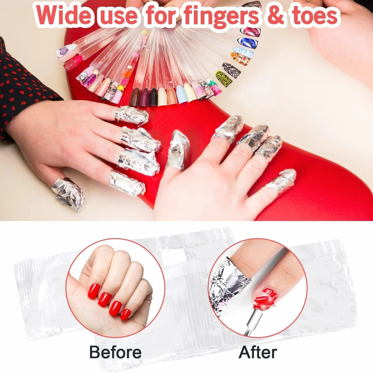 Papillotes en Aluminium Vernis à Ongles Enlever, 200 Pcs Feuille d'aluminium Dissolvant avec Poussoir à Cuticules