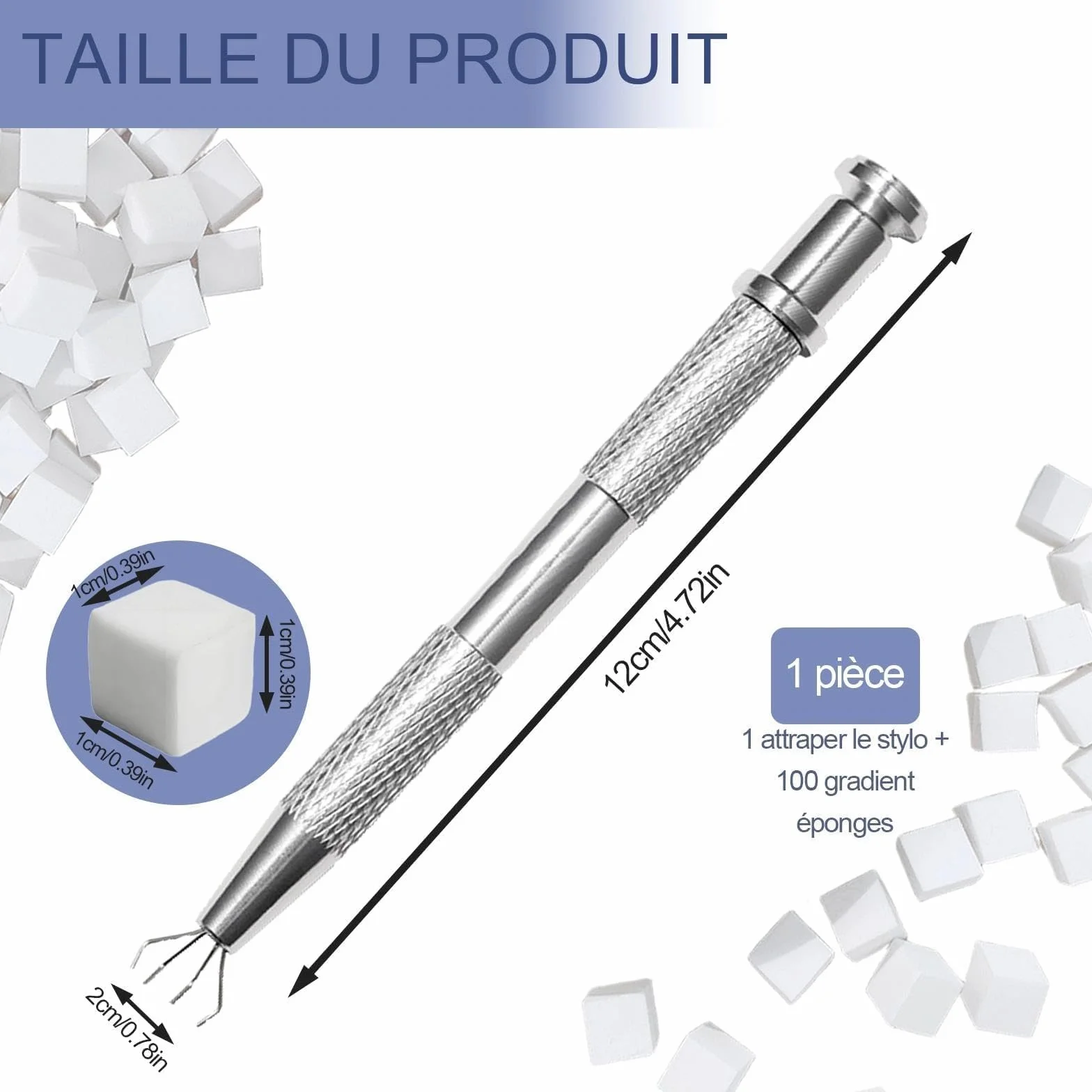 100 Pcs Eponge Ongle avec Pince Métallique Nail Art Brosse Éponge Remplaçables Outils de Rendu pour Motifs Dégradé