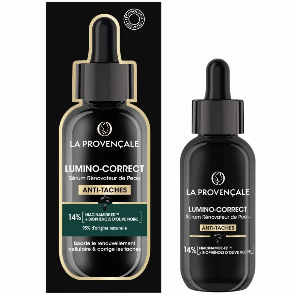La Provençale Lumino-Correct Sérum Rénovateur de Peau Anti-taches Éclat Biophénols d'Olive noire Niacinamide 30 ml