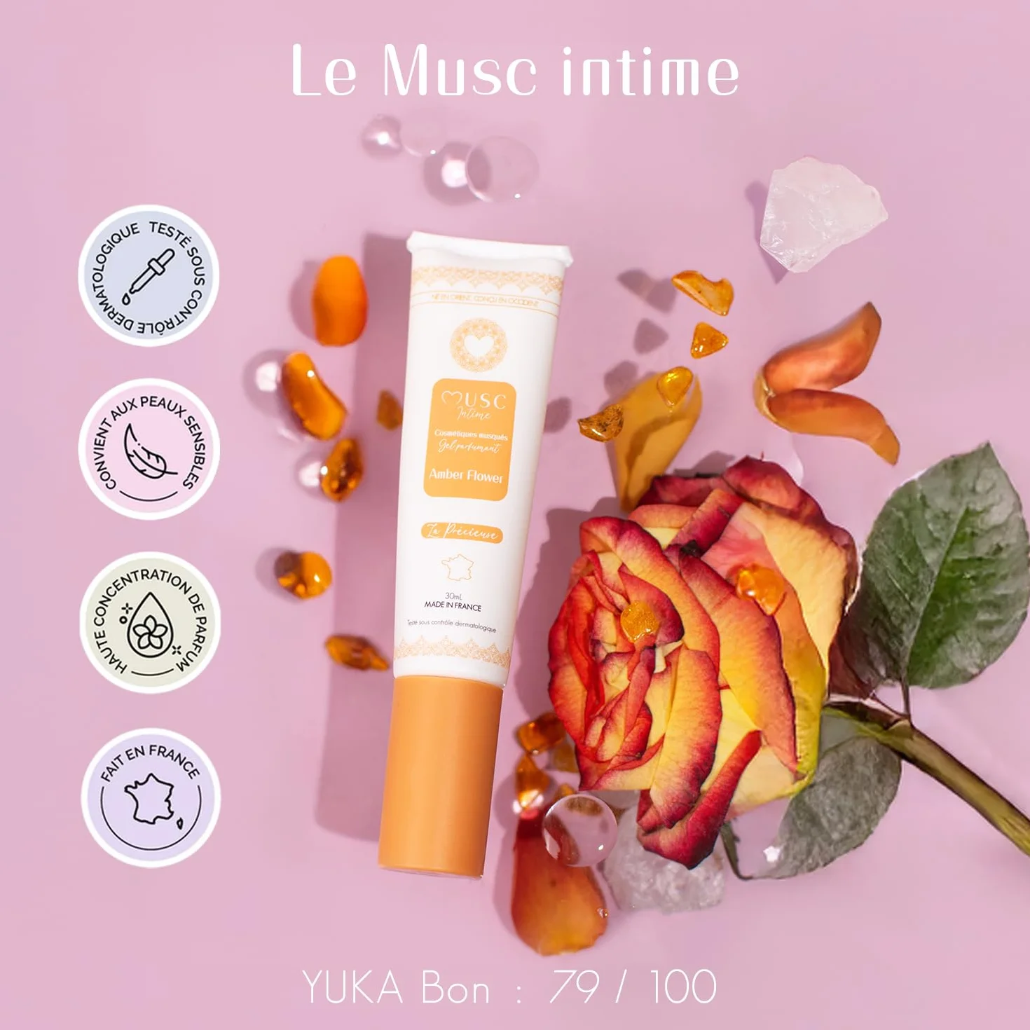 MUSC INTIME - Gel Parfumant - Amber Flower - La Précieuse - Soin Femme - Neutralise Les Odeurs Les Plus Intimes – Parfume Durablement la Peau - Tenue 48h - Flacon Pompe - 30ml