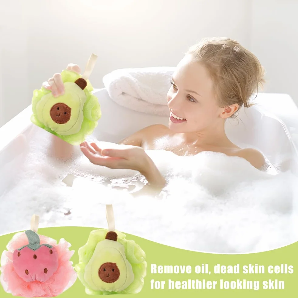 Lot de 2 éponges de bain pour enfants en forme de fruits douces exfoliantes