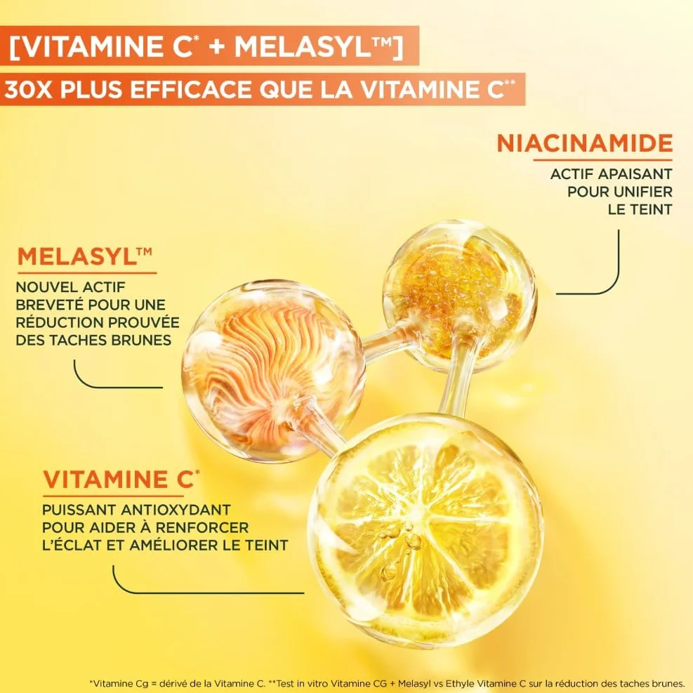 GARNIER Skin Active Vitamine C Sérum Éclat Anti-Taches Brunes 4% Niacinamide Vitamine C Acide Salicylique Melasyl 30 ml