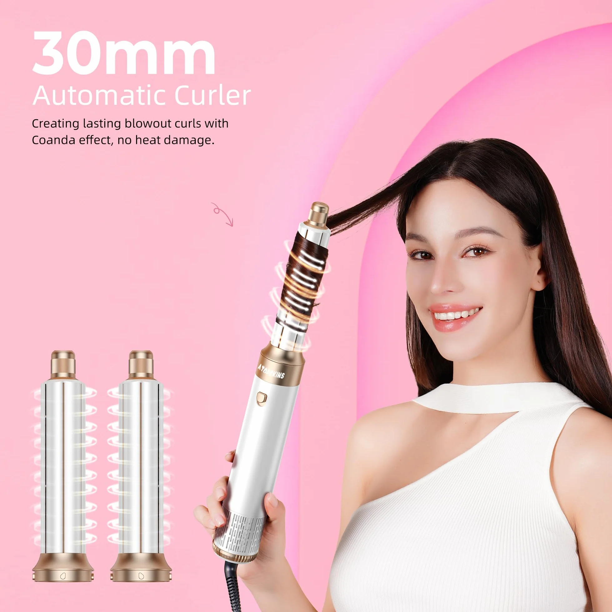 Atopskins Air Styler 6 en 1 Airbrush Hair Styler Pro Cheveux Brosse Soufflante Sécher Boucler Lisser