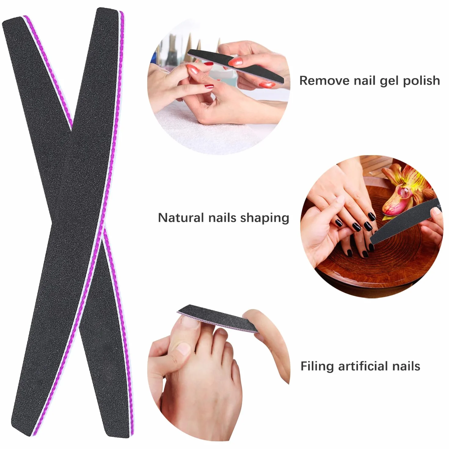 Lot de 10 Limes à Ongles 100/180 Double Face Lavable Professionnelles pour Manucure (Noir)