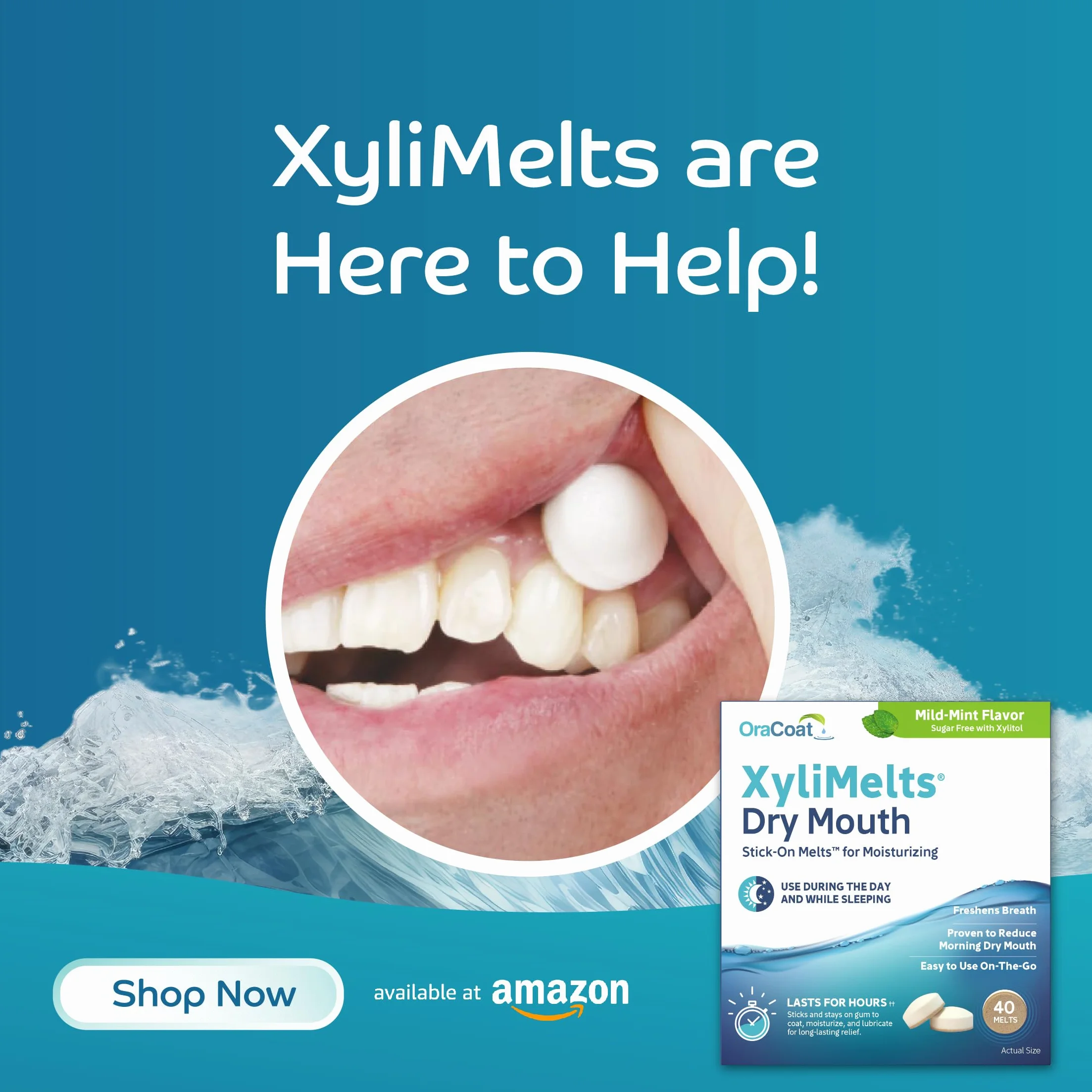 Xylimelts Bouche Sèche 40 Pastilles Adhérentes Menthe Douce Xylitol sans Sucre Action 8h