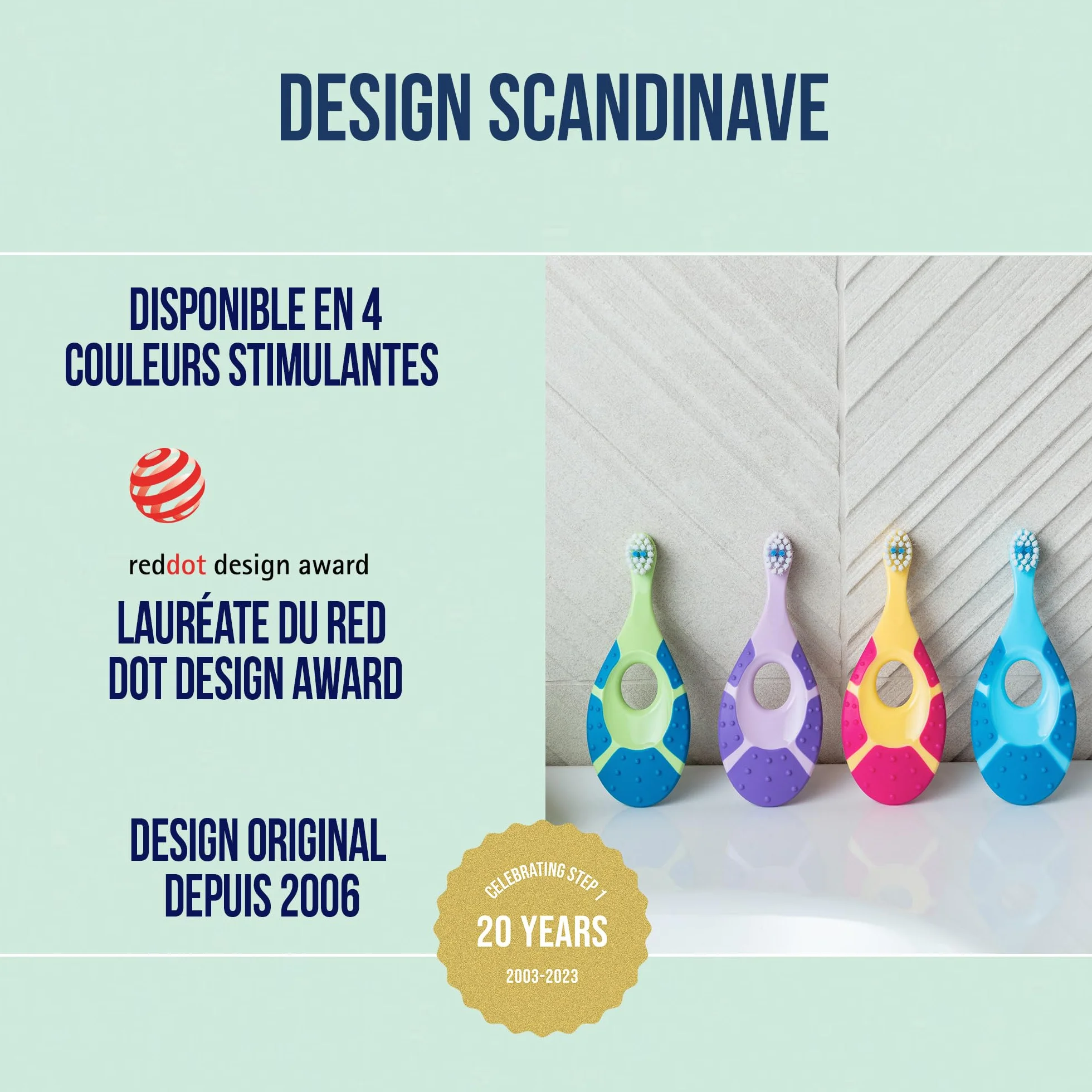 Jordan Brosse à dents bébés 0-2 ans poils extra doux anneau morsure gencives Bleu Vert 4 unités