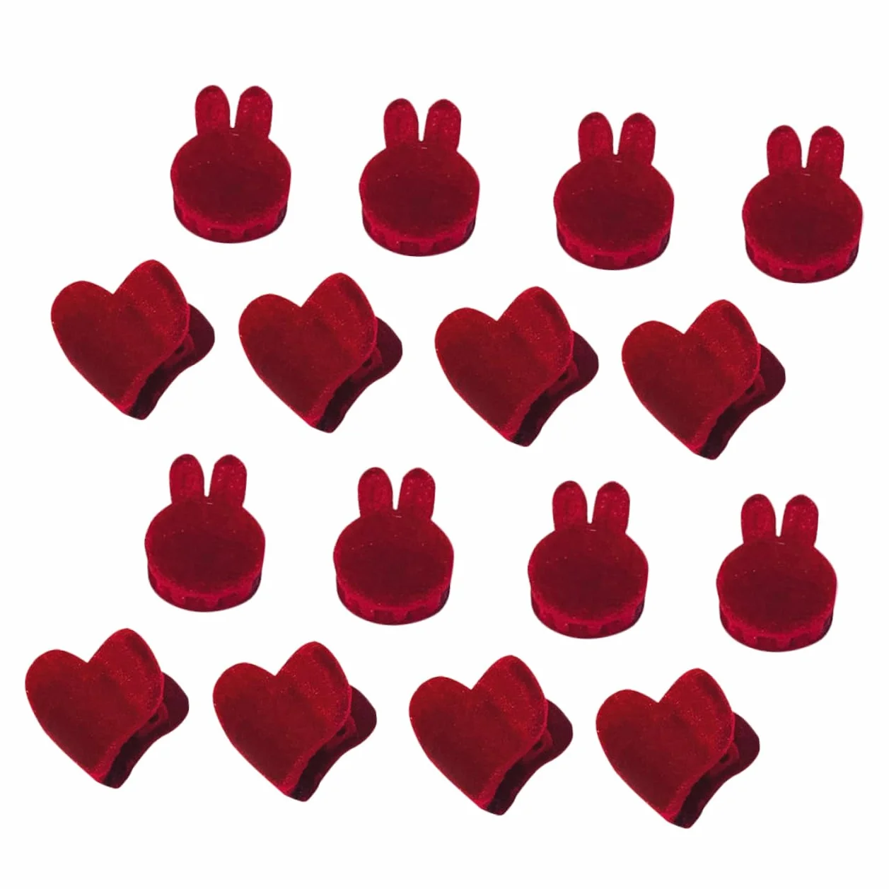 Healvian Pinces à Griffes Mini en Velours Rouge 16 Pièces, Petites Pinces à Cheveux de Cœur et Lapin, Accessoires pour Femmes, Coiffure Quotidienne et Routine Beauté