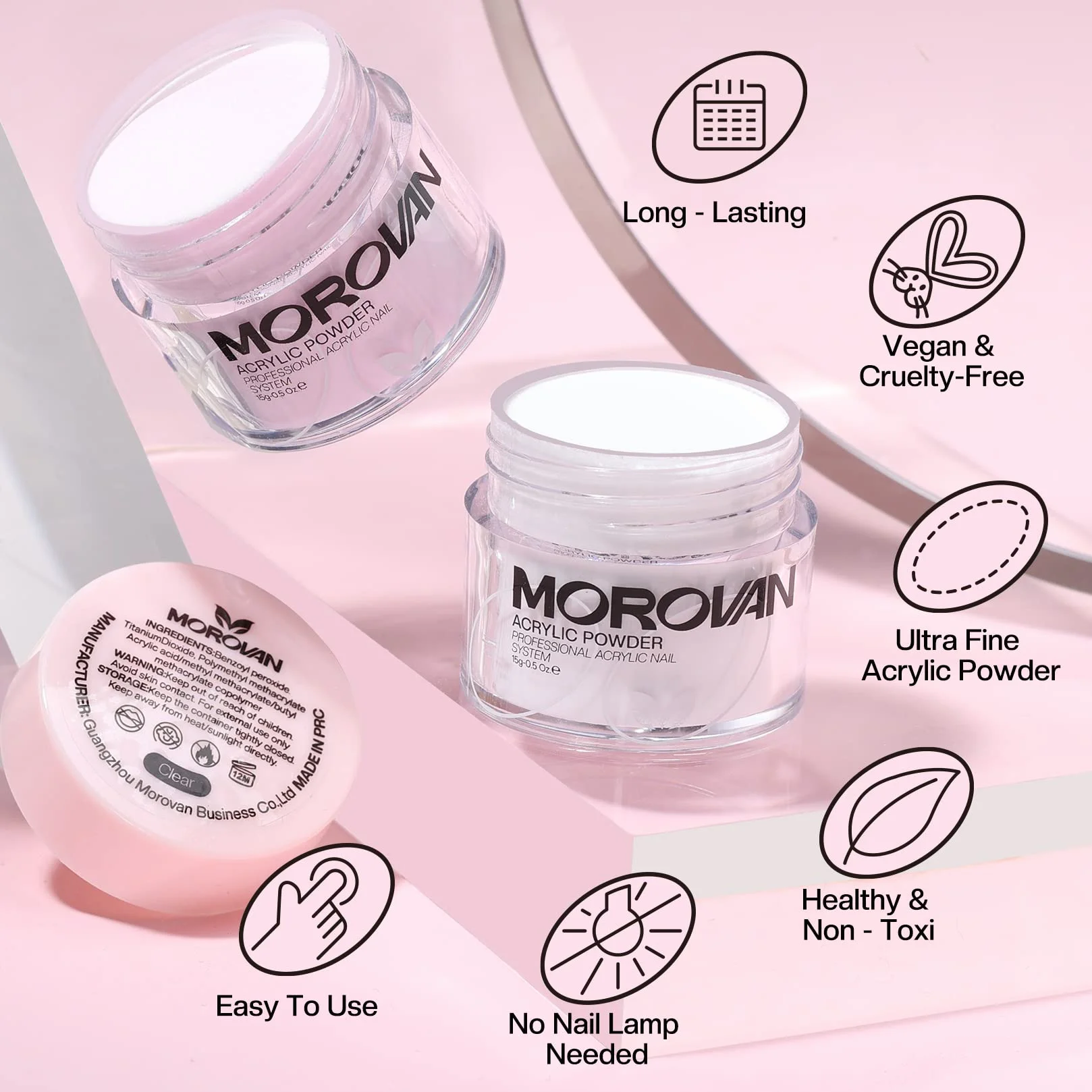 Morovan Kit Poudre Acrylique pour Ongles 3 Couleurs 3 Pinceaux Professionnels Débutants Art de l'Ongle