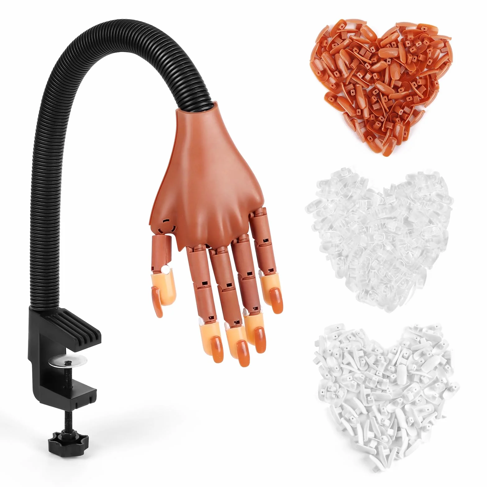 Main d'Entrainement Manucure: Flexible Fausse Main pour Ongle avec 300 Pièces Faux Ongles - Durable Main Entrainement Ongles pour Débutants Salon Maison