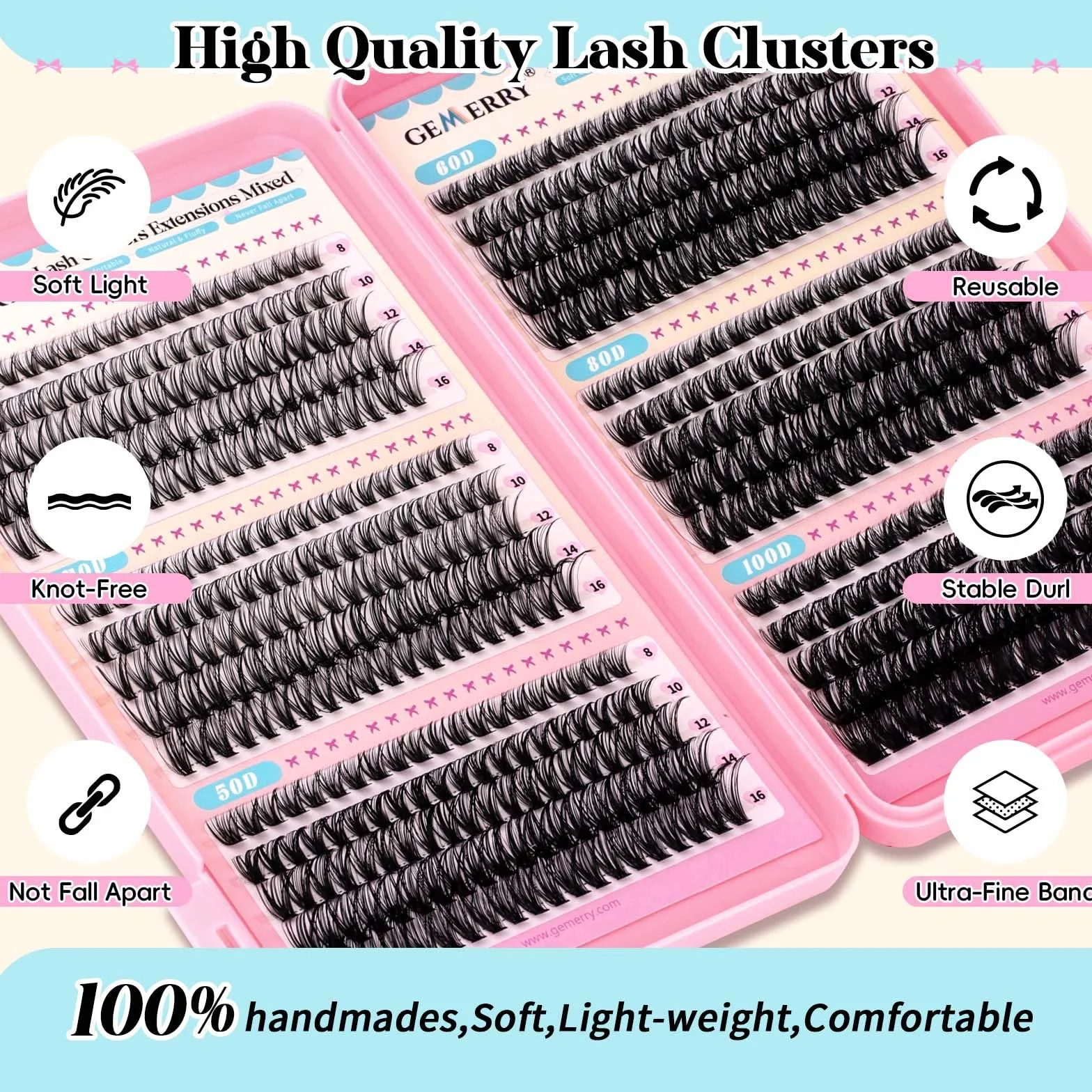 GEMERRY Kit Faux Cils Individuel 30D-100D Extension Cils Bouquet Volume Russian Colle et Applicateur Pince D Curl 8-16mm