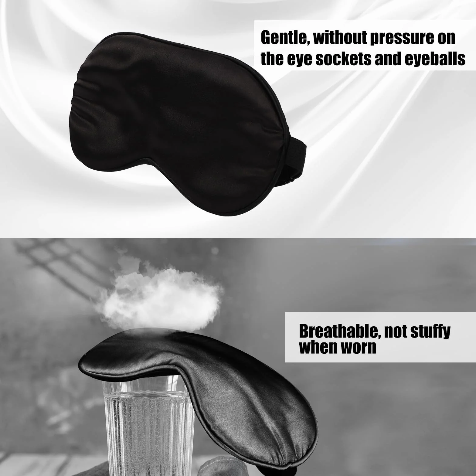 Lot de 2 Masque de Nuit en Soie Ultra-Douce Cache Yeux pour Dormir Anti-lumière avec Sangle Élastique Réglable Noir
