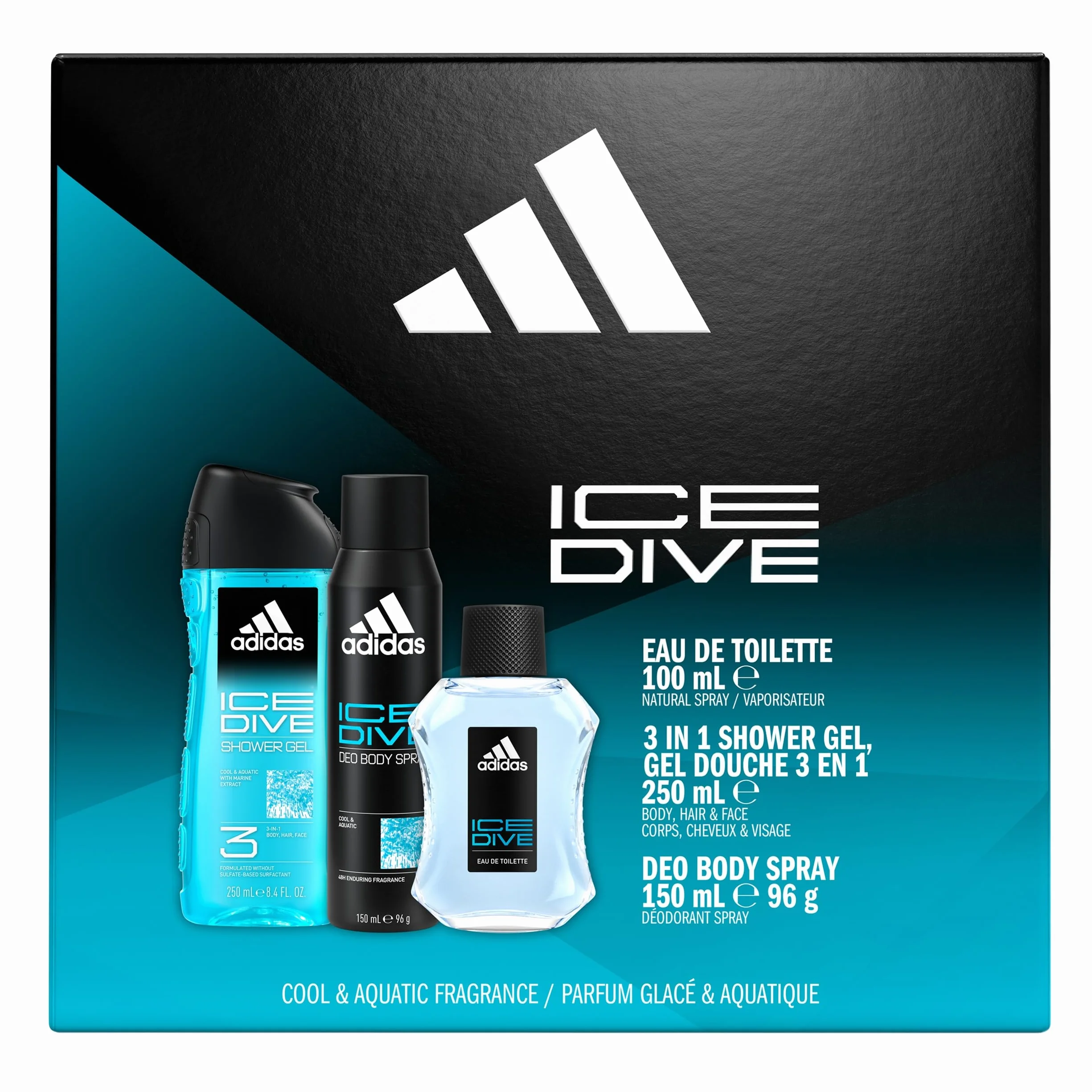 Adidas Ice Dive Giftset Eau de Toilette Deo Body Spray Shower Gel