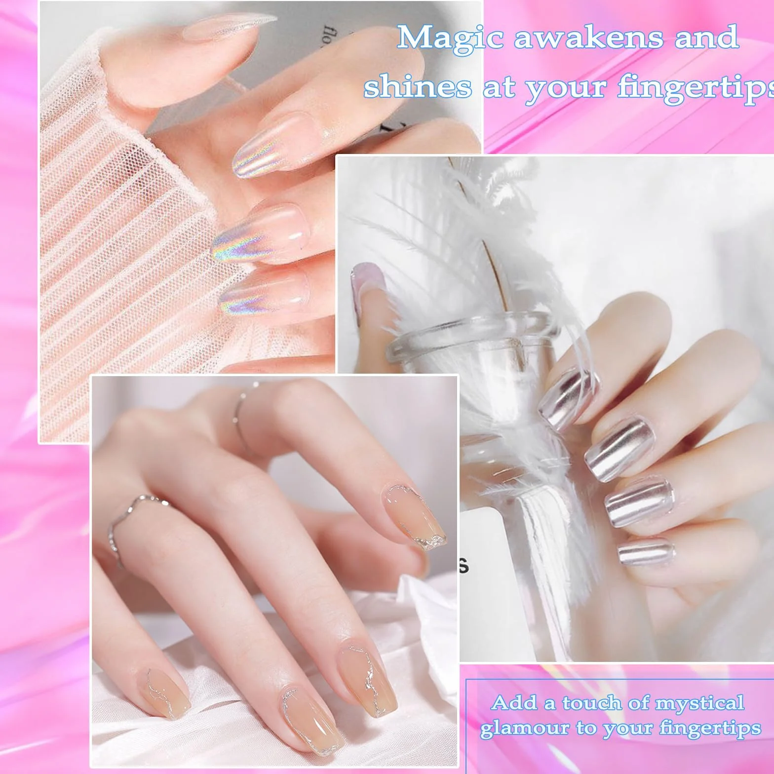 Poudre à Ongles à Frotter 12 Pièces, Poudre Chrome Ongle, Poudres Miroir Effet Chromé, avec Pinceaux, pour Nail Art Décoration