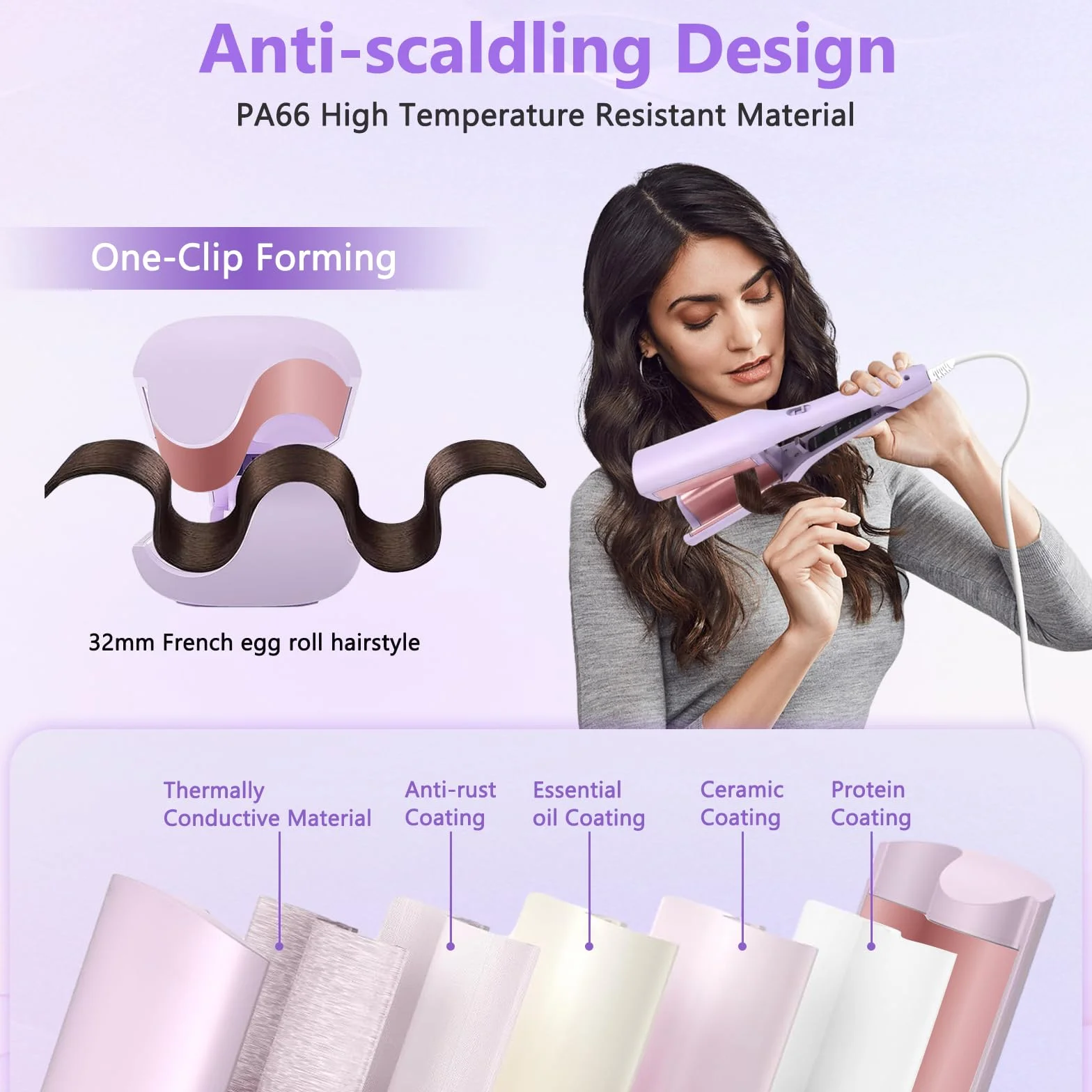 Fer à Boucler, 2 Têtes Barils wavy Fers à Friser Onduler, 32mm Fer à Onduler Céramique, Professionnel Friser Wavy Barils en Température Réglable 160-220° C Bigoudi Styling Outils Cheveux (Violet)