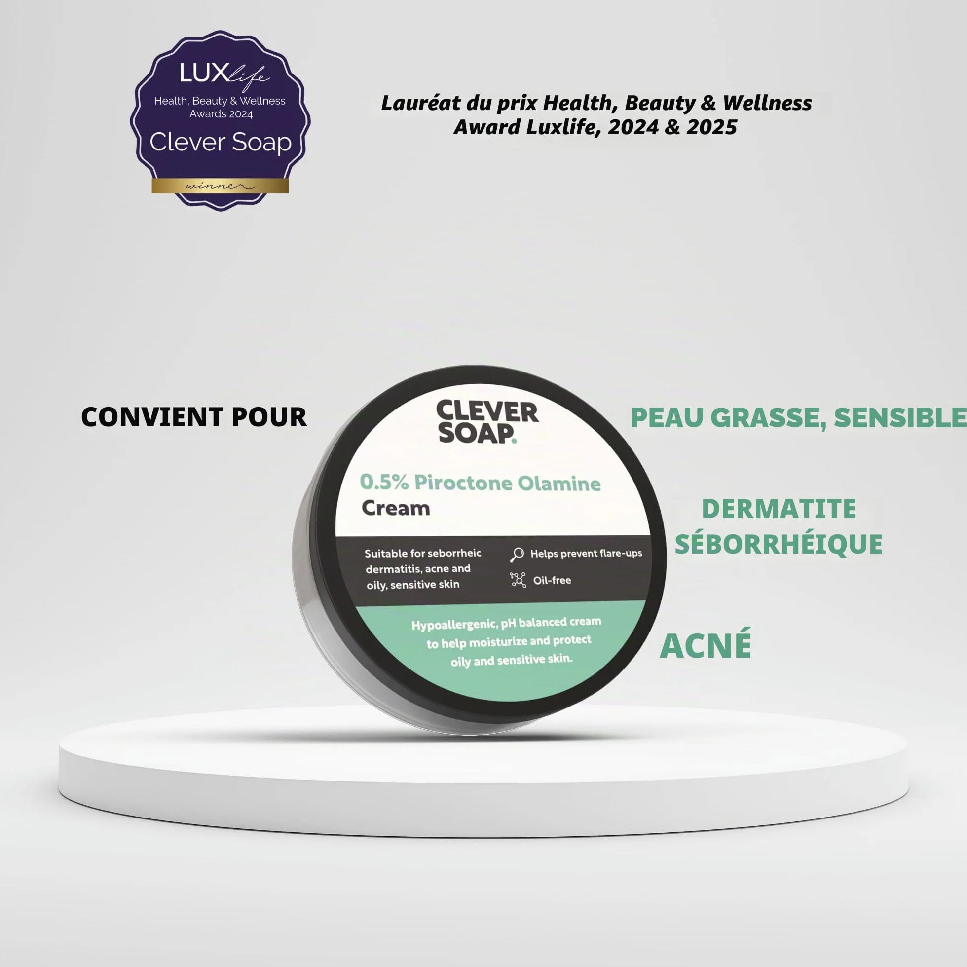 Crème Visage & Corps 0,5% Piroctone Olamine - Aide à Prévenir les Récidives - Dermatite Séborrhéique, Psoriasis, Acné