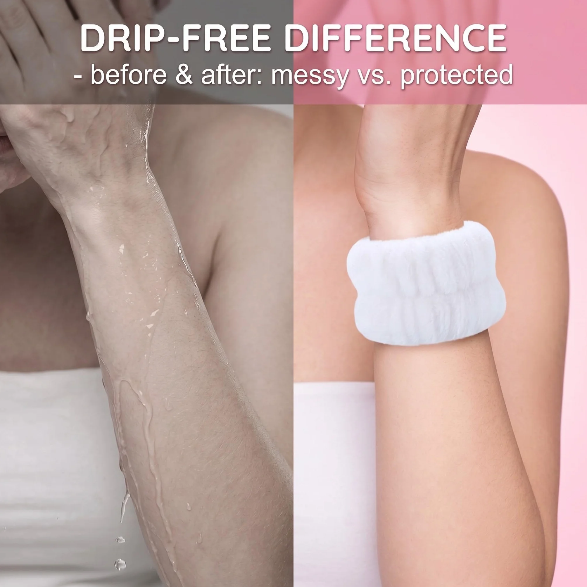 Bandeau Poignet Lavage Visage Microfibre Douce Anti-Goutte 4 Couleurs Blanc Rose Lilas Kaki