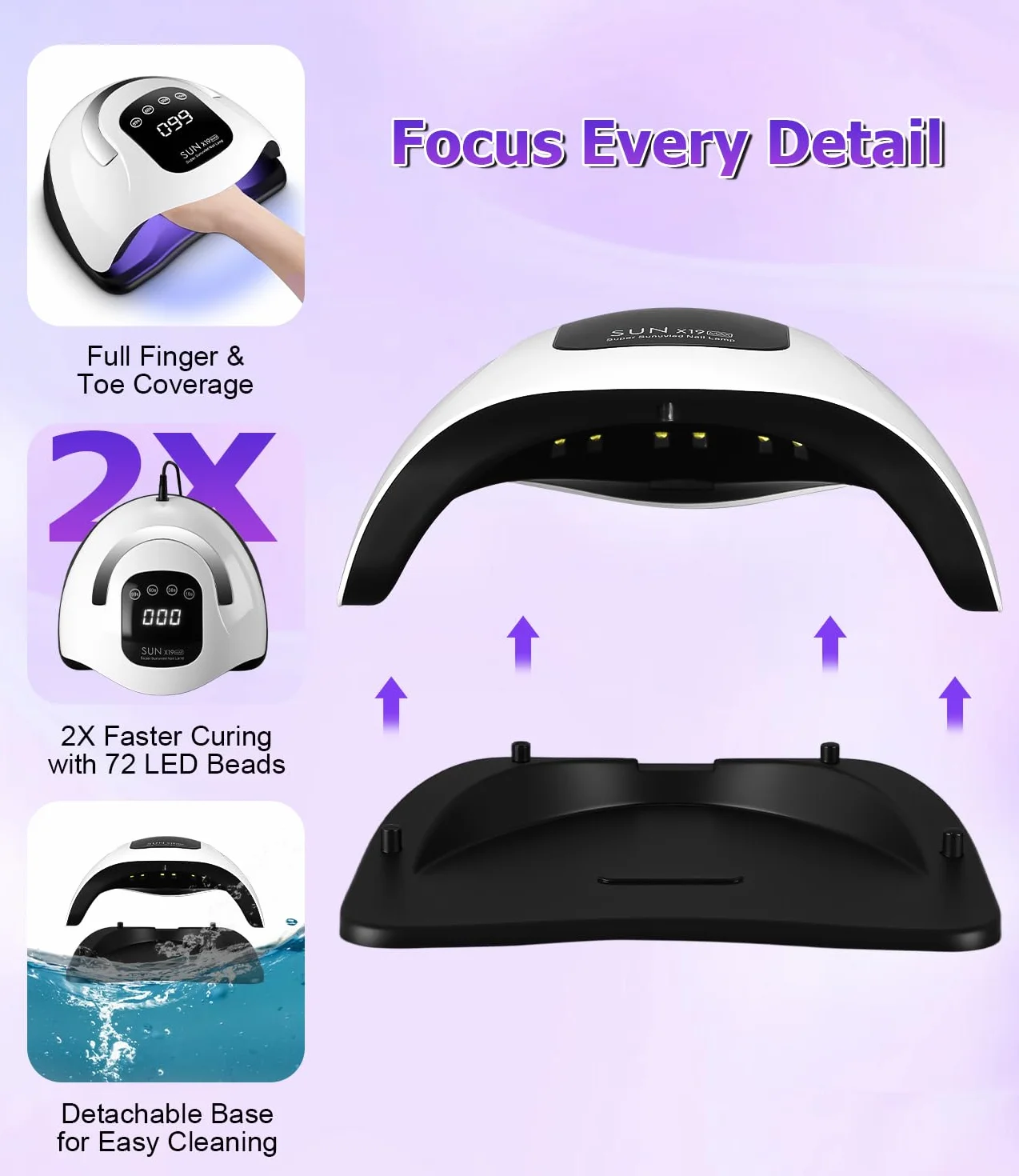 Lampe UV ongles gel 320W, lampe UV ongles LED avec 72 Perles, Capteur Automatique, 4 Minuteries, Écran Digital, lampe LED ongle pour Manucure Maison/Salon, Séchage Rapide ongles gel