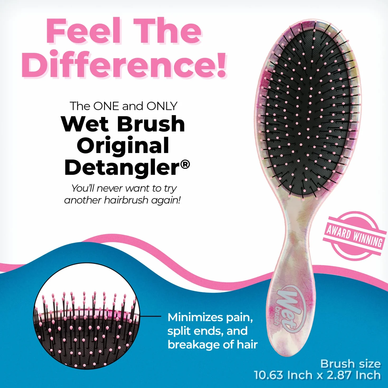 Wet Brush Brosse démêlante originale – Teinture par nœuds, blush – Tous types de cheveux – Poils IntelliFlex ultra doux qui glissent facilement à travers les nœuds – Peigne sans douleur pour hommes,