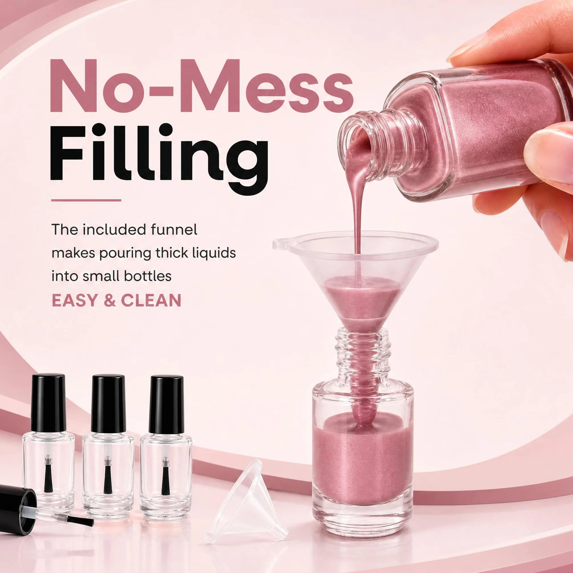ZENFUN Lot de 50 flacons de vernis à ongles vides de 5 ml avec bouchon pinceau, récipients transparents pour vernis à ongles avec 6 entonnoirs en vrac, flacons rechargeables en verre pour nail art