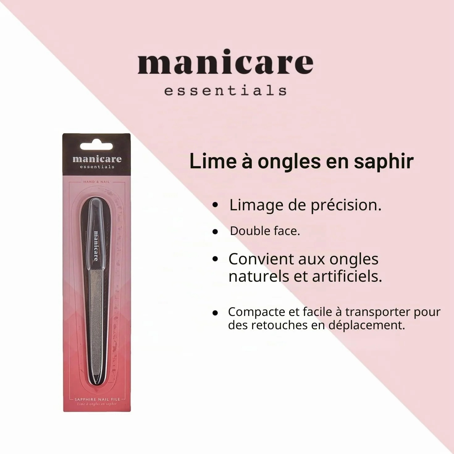 Manicare Lime à ongles saphir double face gros et fin métallique durable avec étui de protection manucure pédicure
