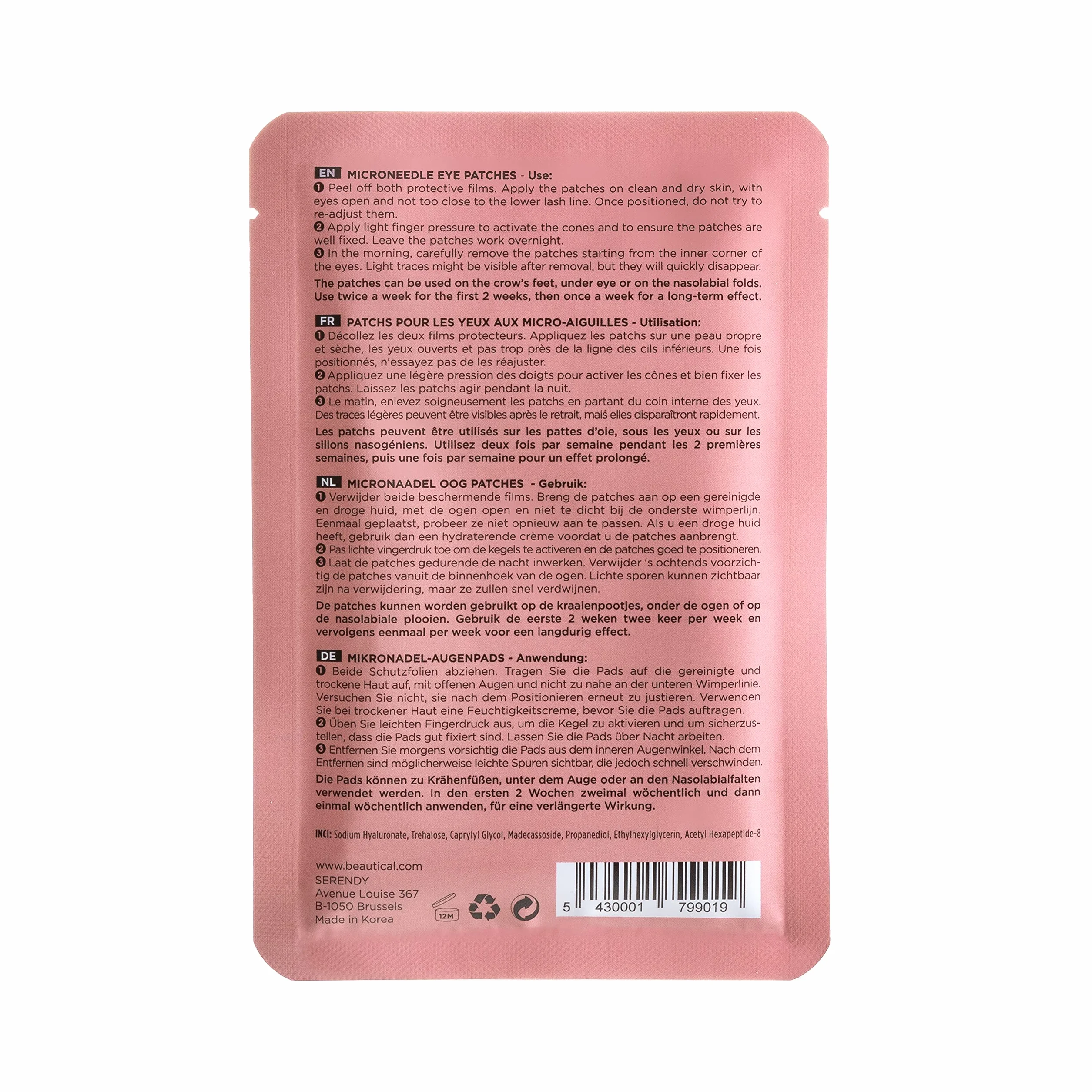 Patchs pour les yeux aux Micro-aiguilles Anti-poches Anti-rides Acide Hyaluronique Peptides 1 paire