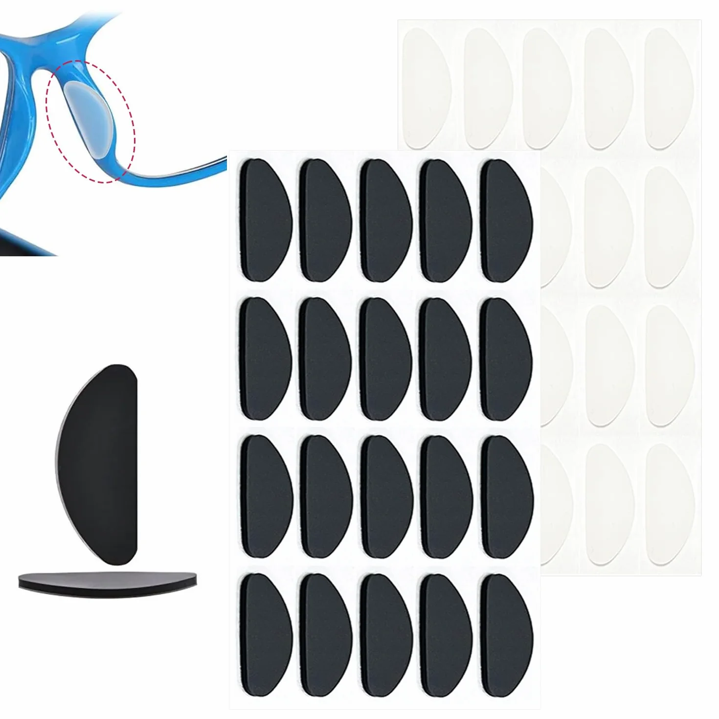 Coussinets Nasaux en Silicone Antidérapant pour Lunettes, Auto-Adhésifs, pour Lunettes de Soleil Spectacles (Transparent, Noir)