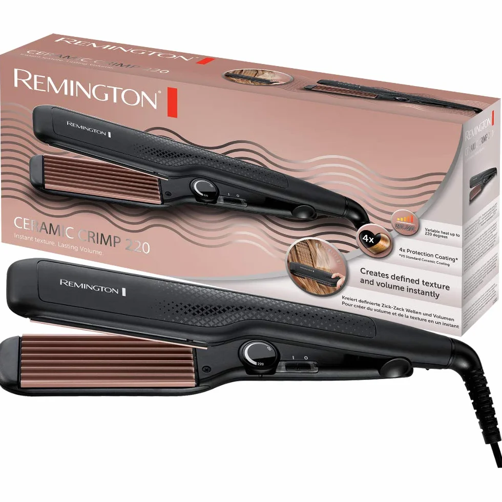 Remington Fer à gaufrer cheveux [Ondulations zigzag & volume] Ceramic Crimp (Plaques larges Céramique Tourmaline Antistatique, Cheveux fins & épais, Température régable 150-220°C) Boucleur S3580