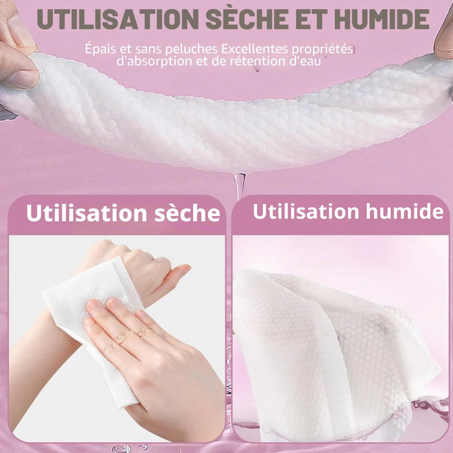 Serviettes jetables en coton doux lot de 100 pour lavage séchage nettoyage visage soins peau démaquillage