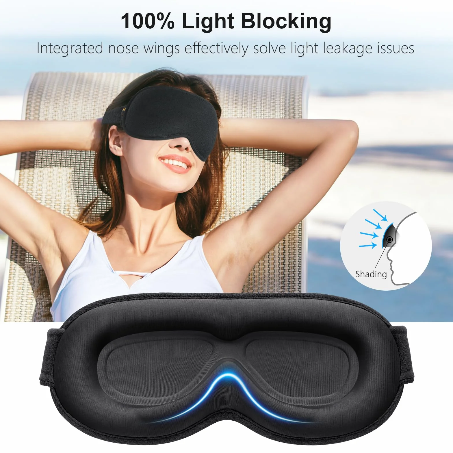 Gritin Masque de Nuit Occultant 100% Hommes Femmes, Masque de Sommeil Zero Pression Ergonomique 3D, Cache Yeux Ultra Doux Confortable