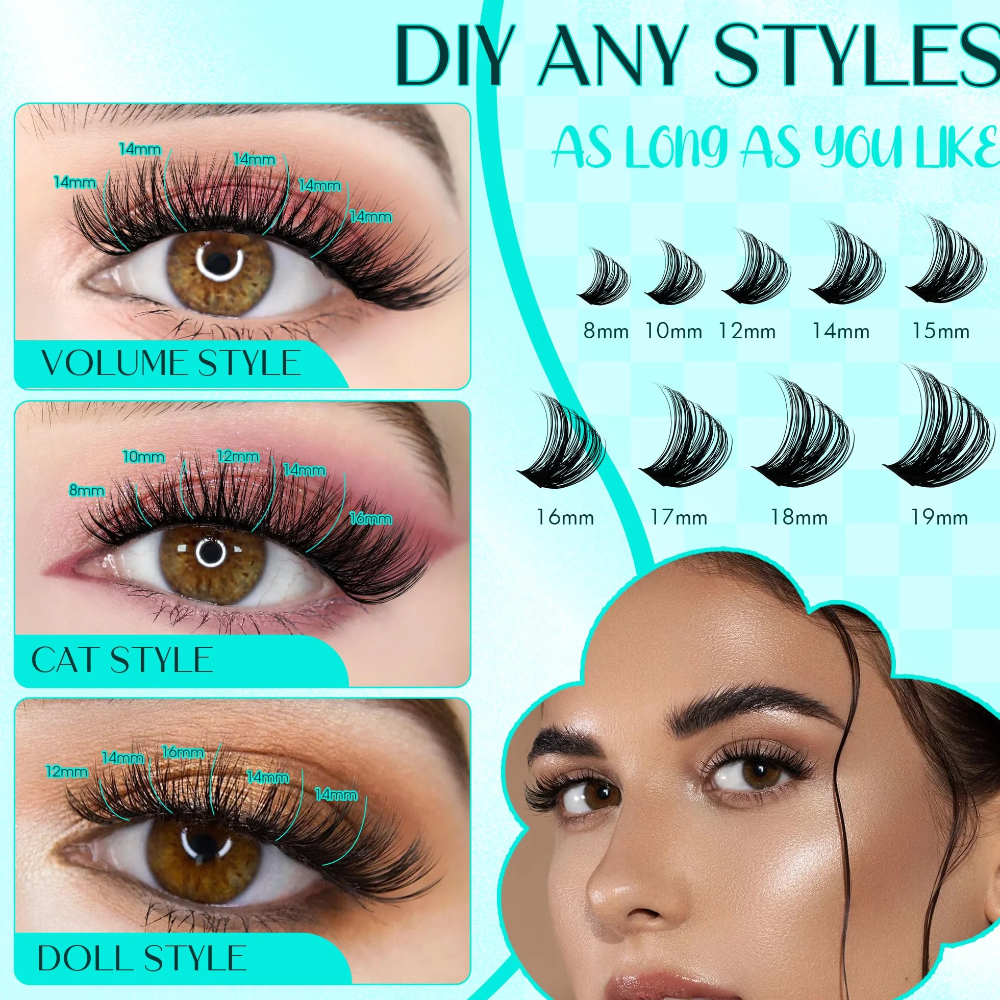 GEMERRY Faux Cils Bouquet Extension Cils Cluster Volume Russe DIY 80D 0.07mm D Curl 10-18mm Soie