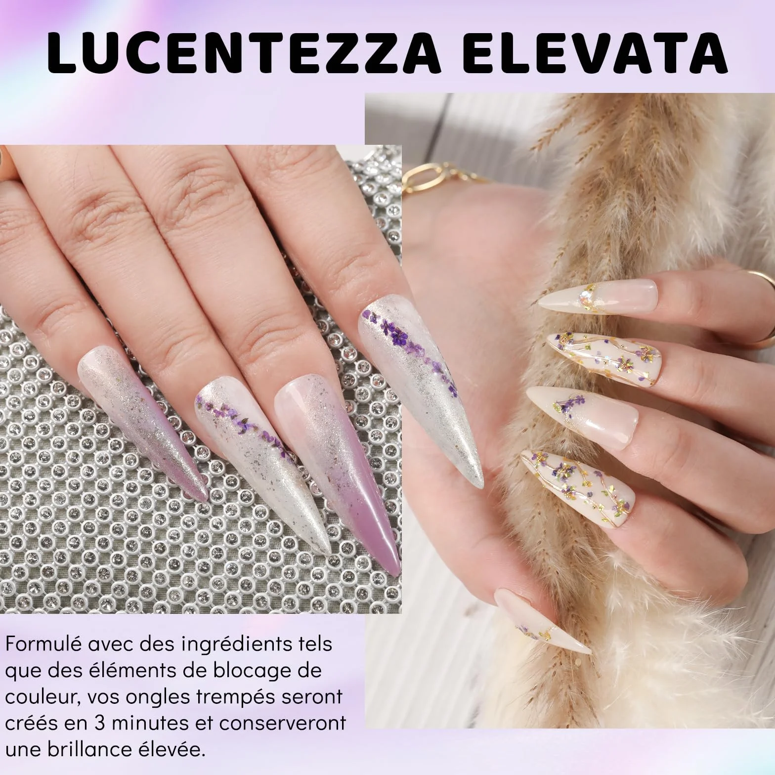 Aokitec Poudre à Tremper Fleurs Séchées Violettes 1 oz Nail Art Décoration