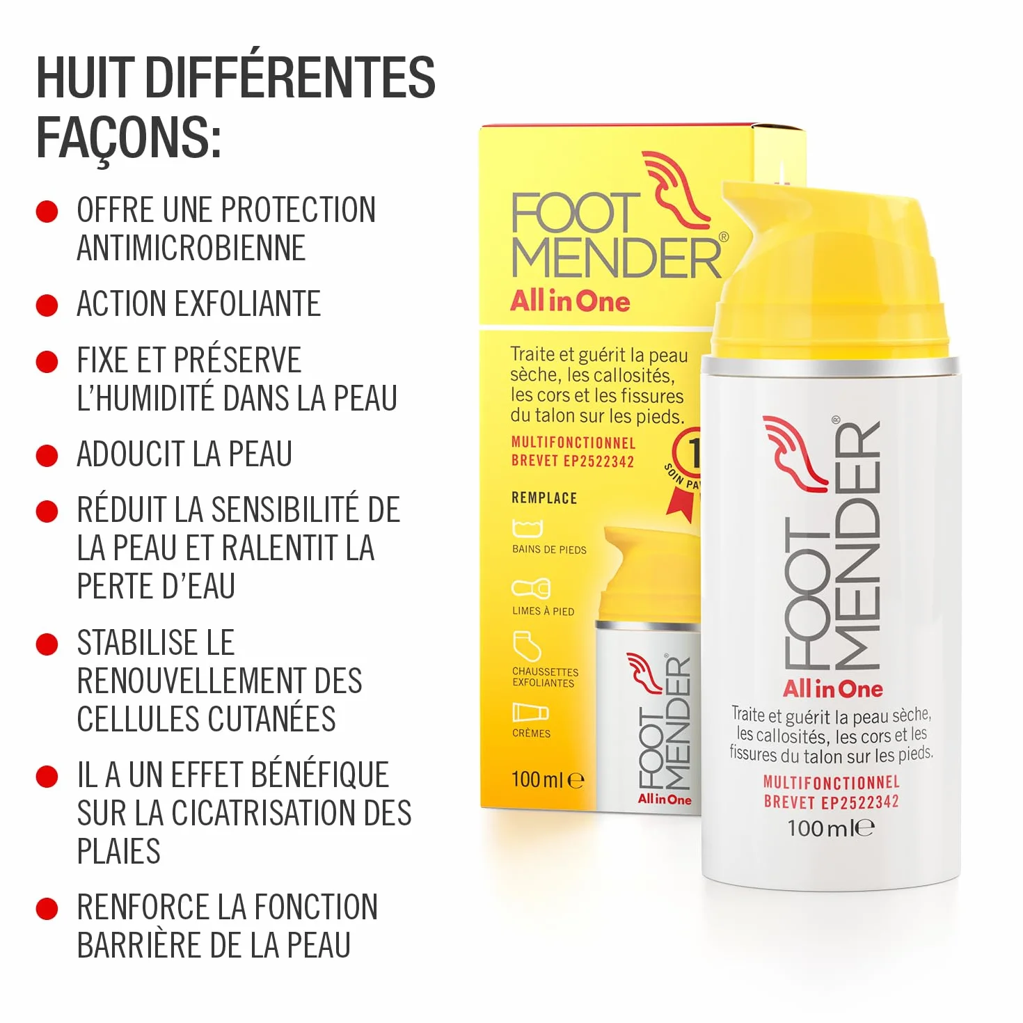 Footmender All in One Traite et Guérit les Pieds Secs, Peau Dure, Cors et Talons Fissurés 100 ml