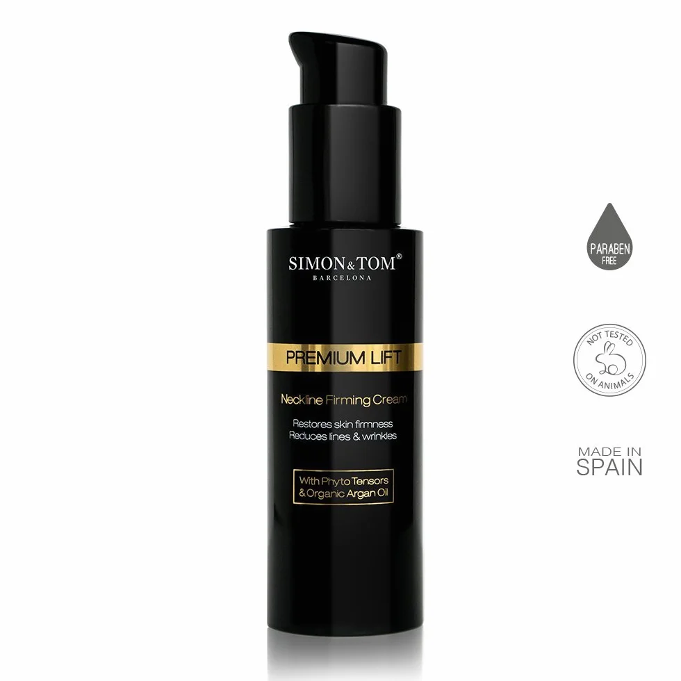 Simon&Tom Premium Lift, Crème Hydratante Raffermissante Cou et Décolleté, Effet Lifting Immédiat, Peau lisse anti-rides, Complexe Phyto Tenseur, Avec huile d'Argan Bio, 100ml