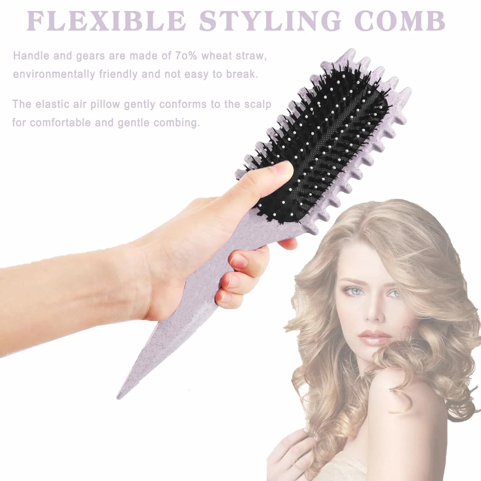 Brosse Cheveux Bouclés Anti-Frizz Démêlante Rebondissement Beige