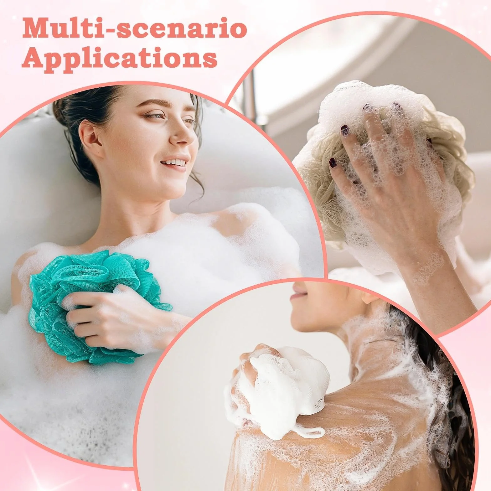 Éponge de Bain Exfoliante 40g Moussante Fleur de Douche Lavable Maille Massage