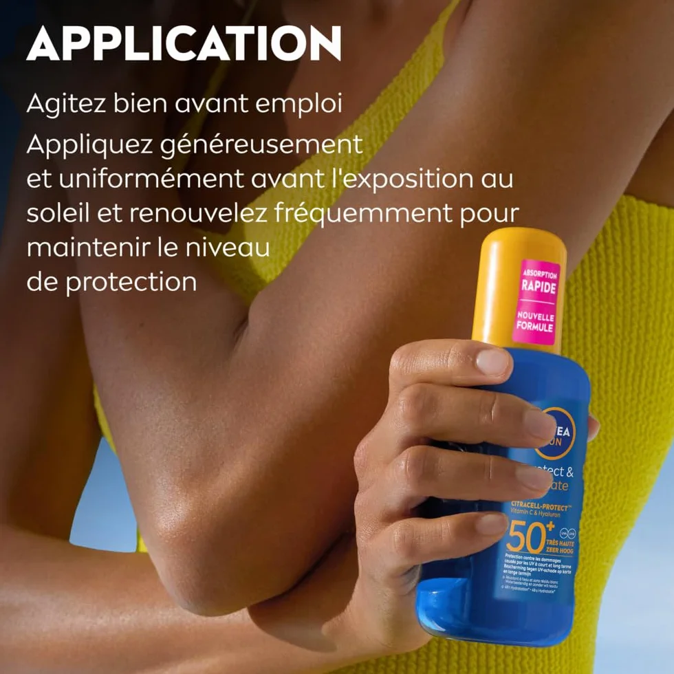 NIVEA SUN Spray Solaire Protect & Hydrate SPF 50+ 200 ml Protection Solaire Haute Protection Visage Corps