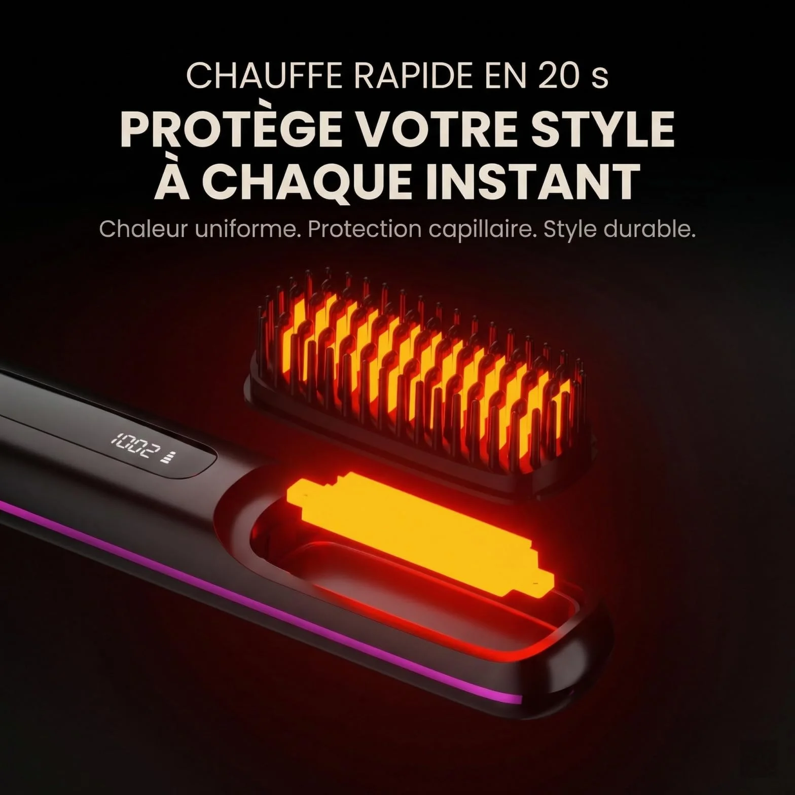 Brosse Lissante Rechargeable Sans Fil Portable pour Cheveux Courts et Longs, Volume Naturel, Design Compact (Rose)