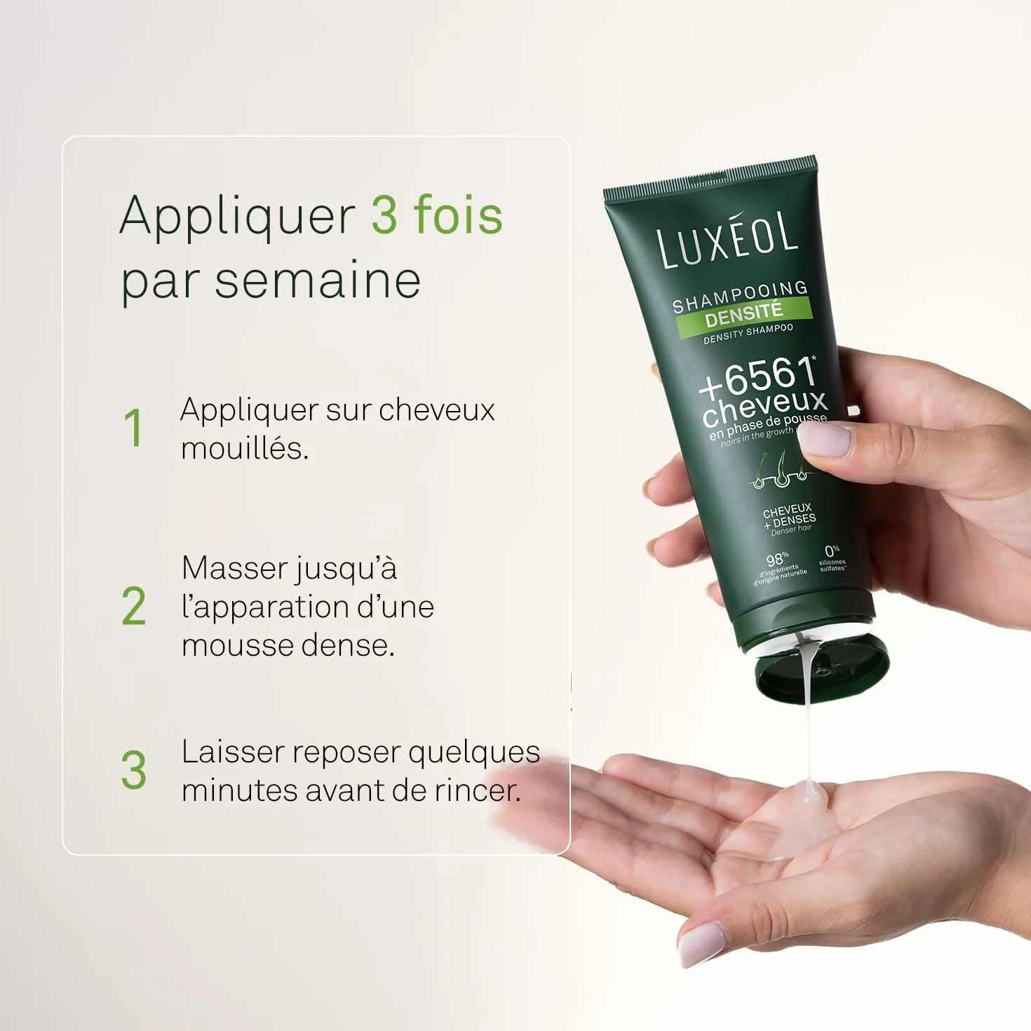LUXEOL Shampooing Densité Cheveux 200 ml Augmente Densité Capillaire 98% Ingrédients Naturelle Sans Silicones Fabriqué France