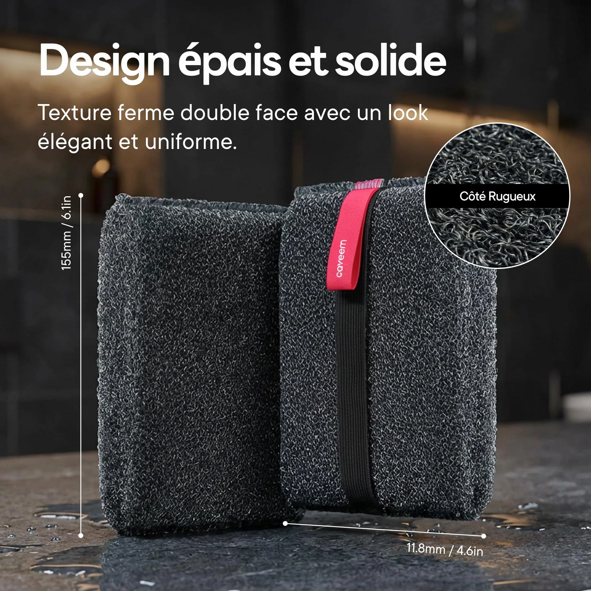 CAVEEM Éponge Exfoliante Corps Double Face Fibres Épaisses Lot de 2 Gris Foncé