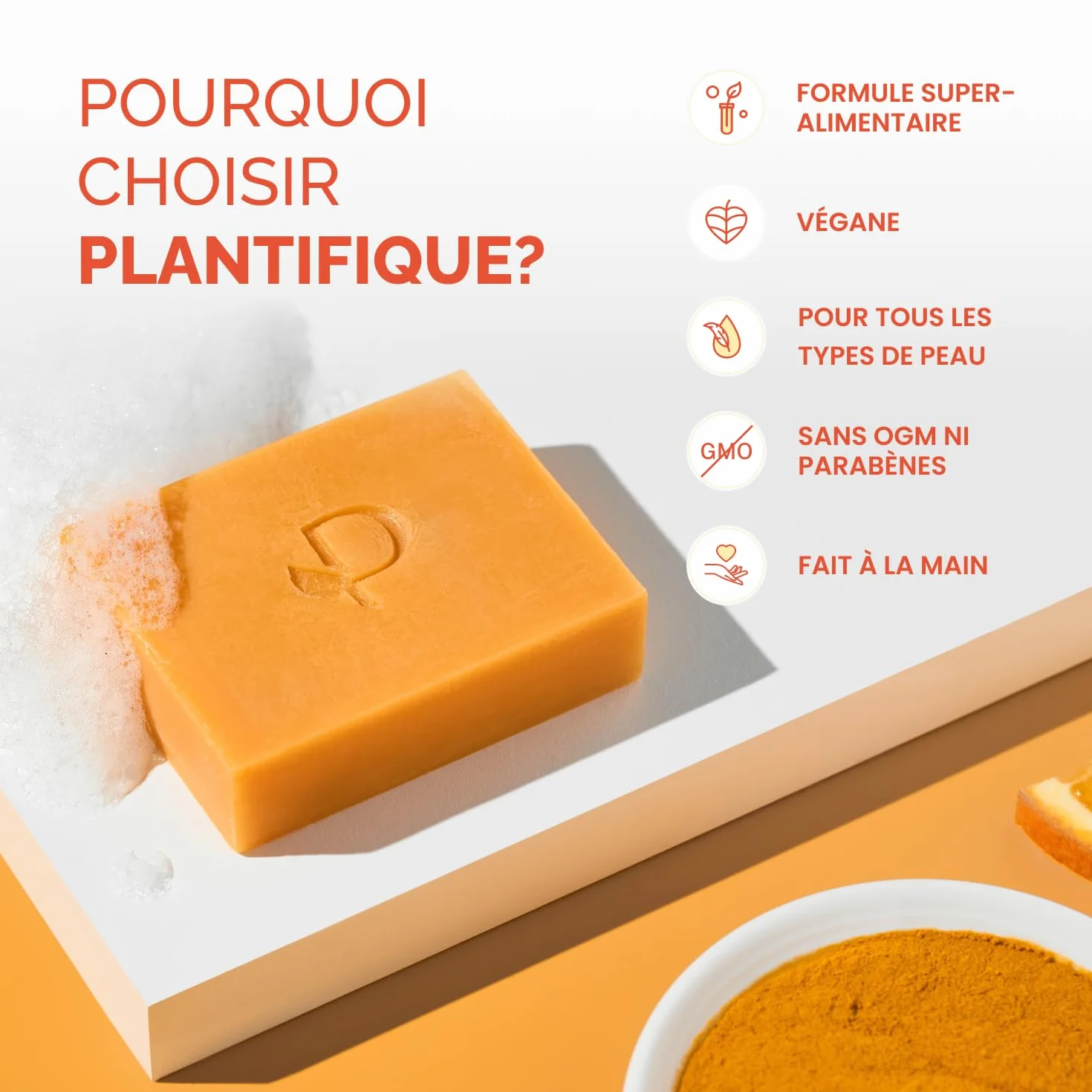 PLANTIFIQUE Savon Curcuma & Acide Kojique Visage Corps Anti-Tache Éclaircissant 2 Barres