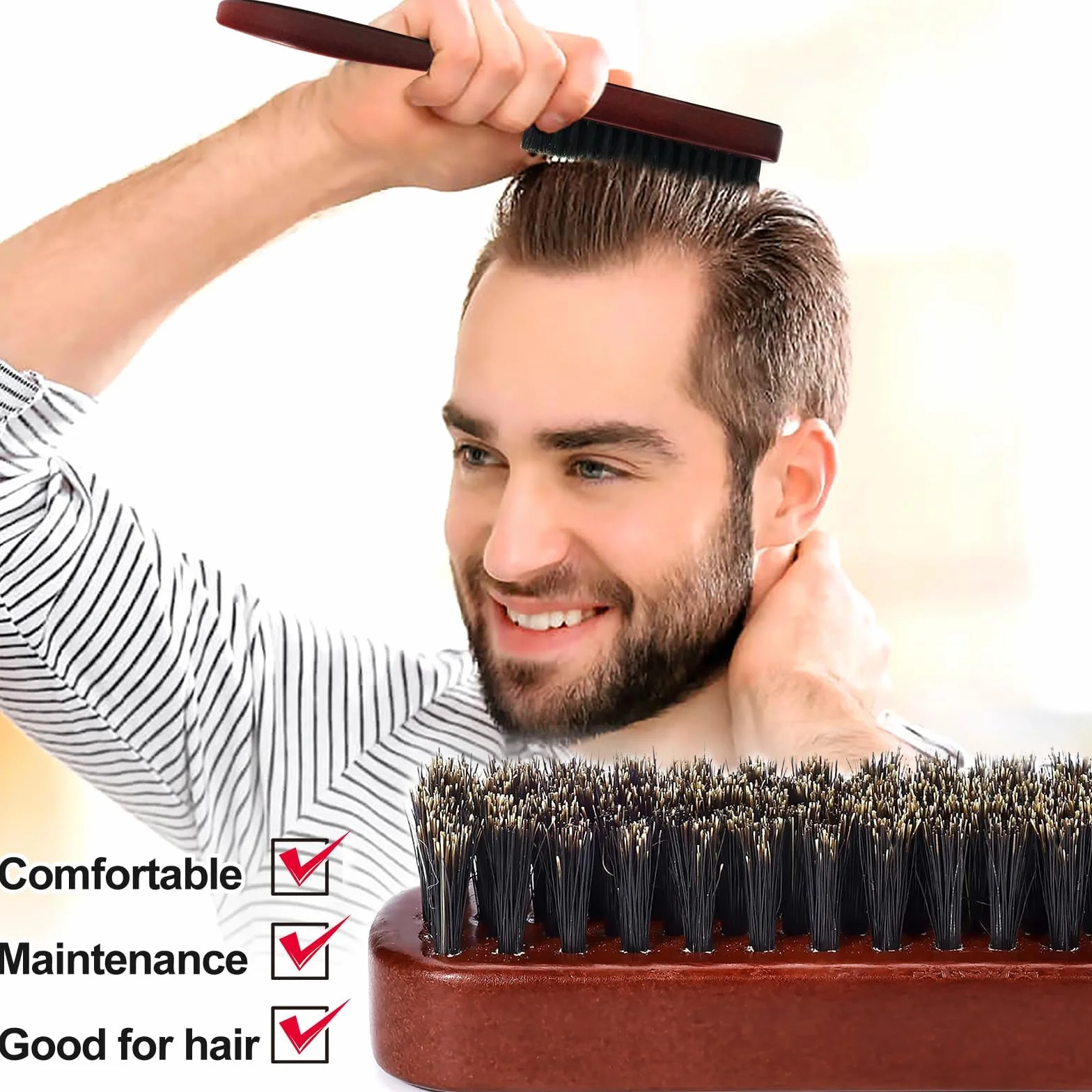 Brosse en Poil de Sanglier pour Cheveux Homme Femme Nettoyage Barbe