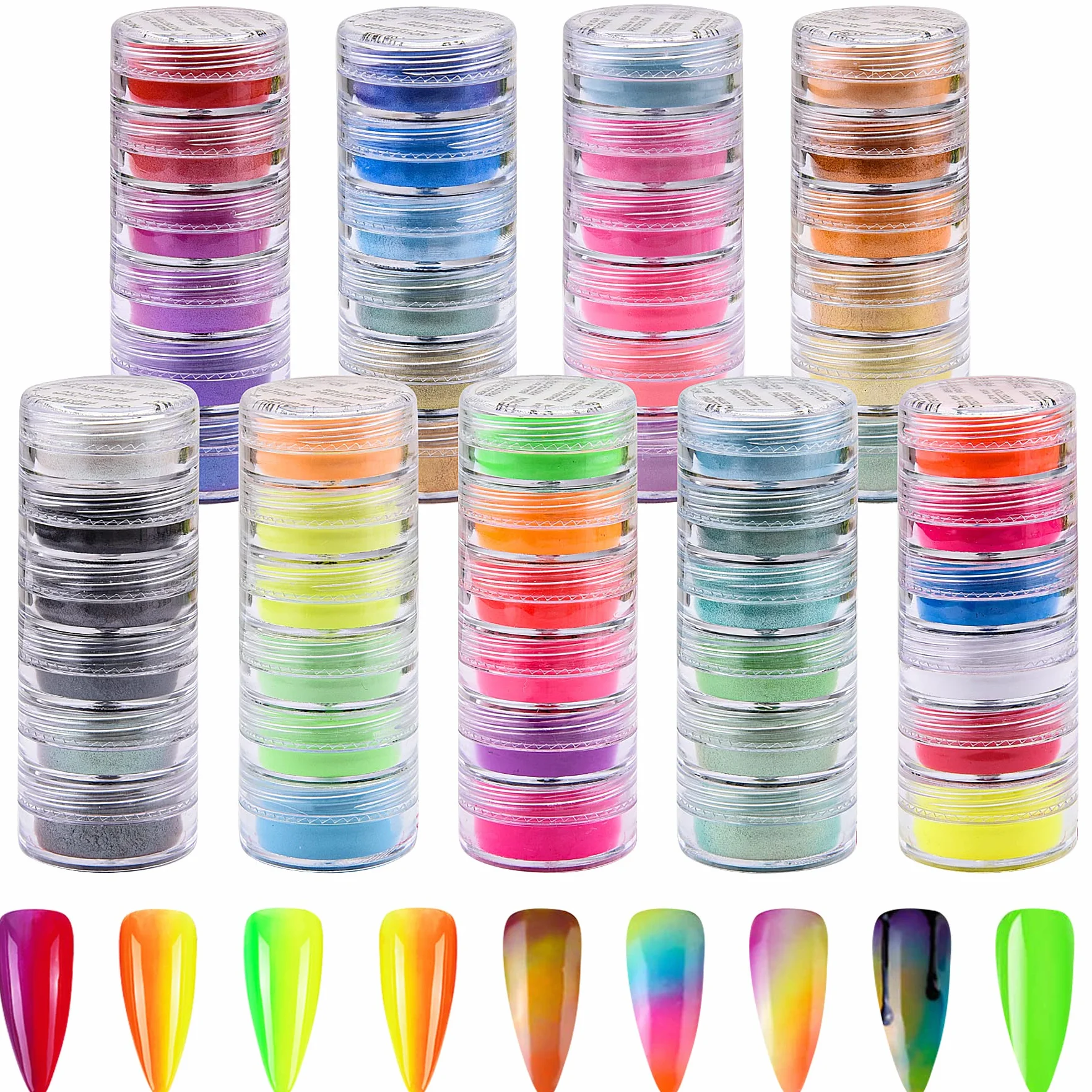 Poudre à Ongles Pigment Fluorescente 54 Couleurs Nail Art Poudre Iridescent Duufin