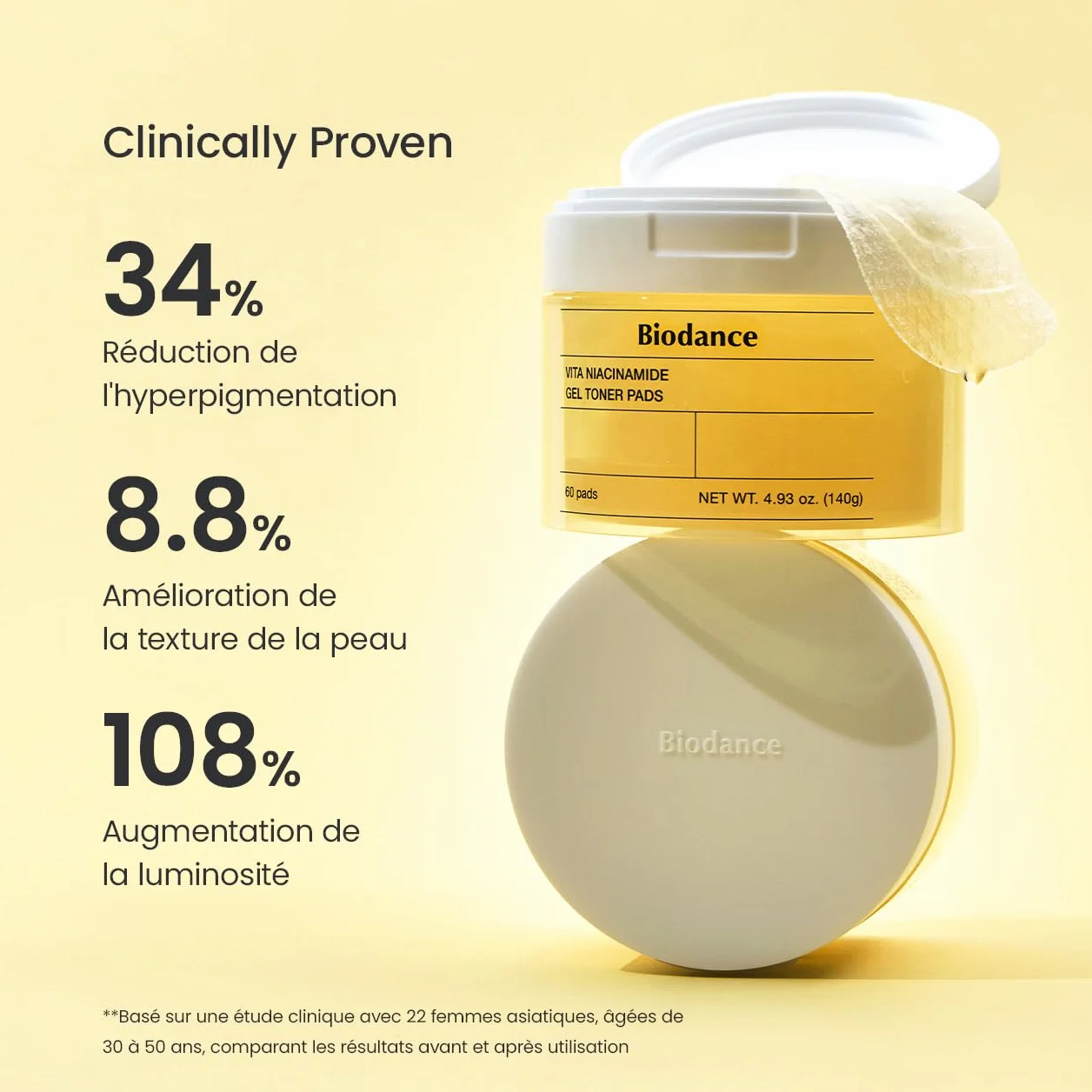 BIODANCE Vita Gel Toner Pads, Tampons de Toner en Gel Niacinamide 60 Pièces, Illuminant, Exfoliation Douce K-Beauty