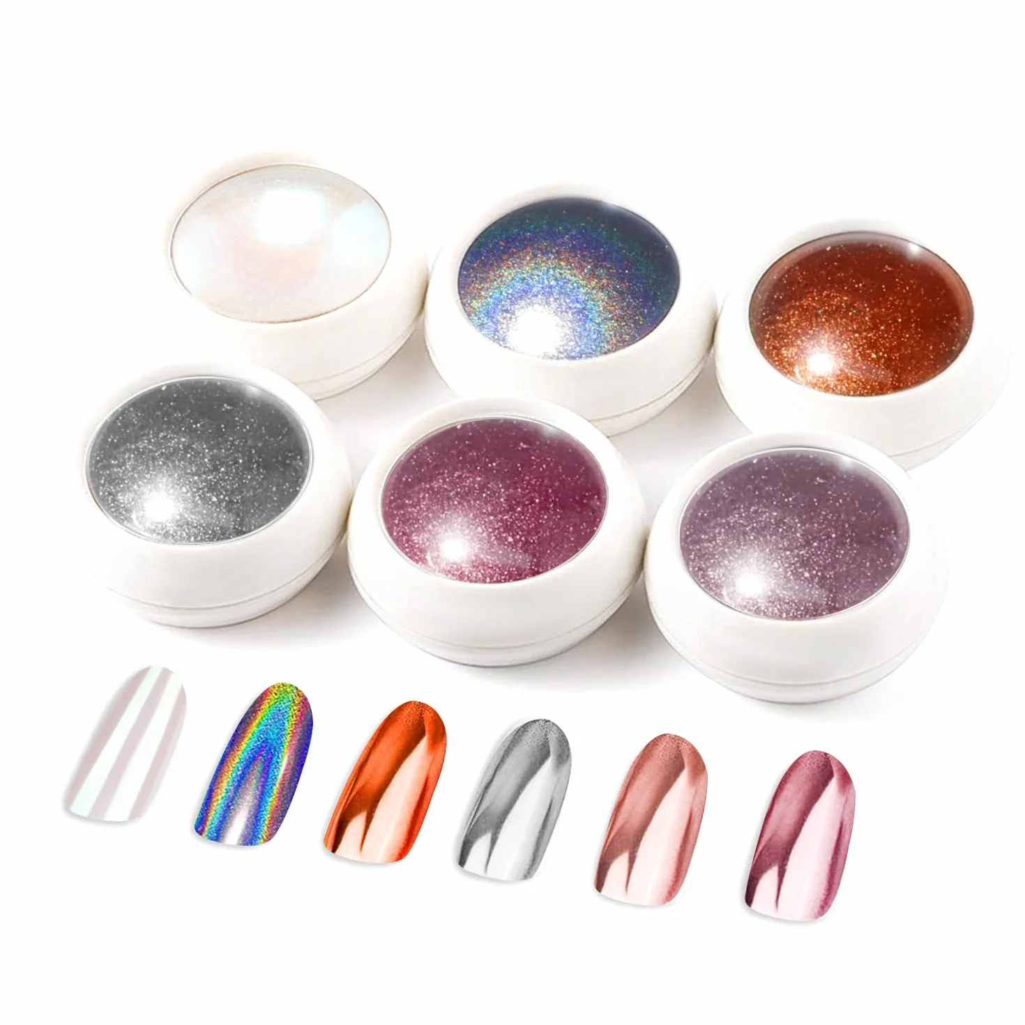 Lot de 6 Poudres à Ongles Chromée Effet Miroir Métallique Nail Art