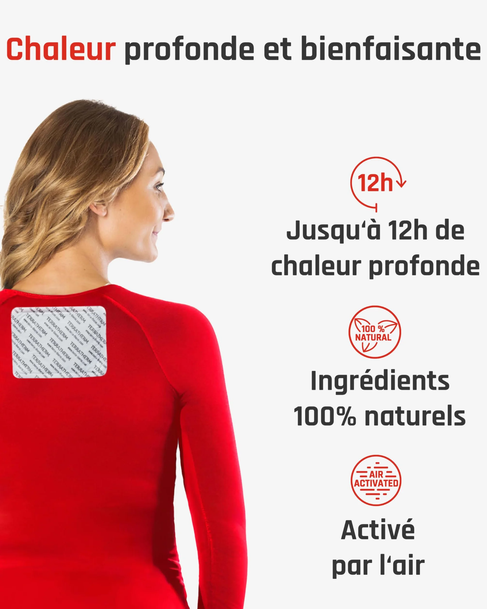 TerraTherm Patch chauffant dos nuque épaules chaleur profondeur 12 h autocollant activé par l'air 10 pièces