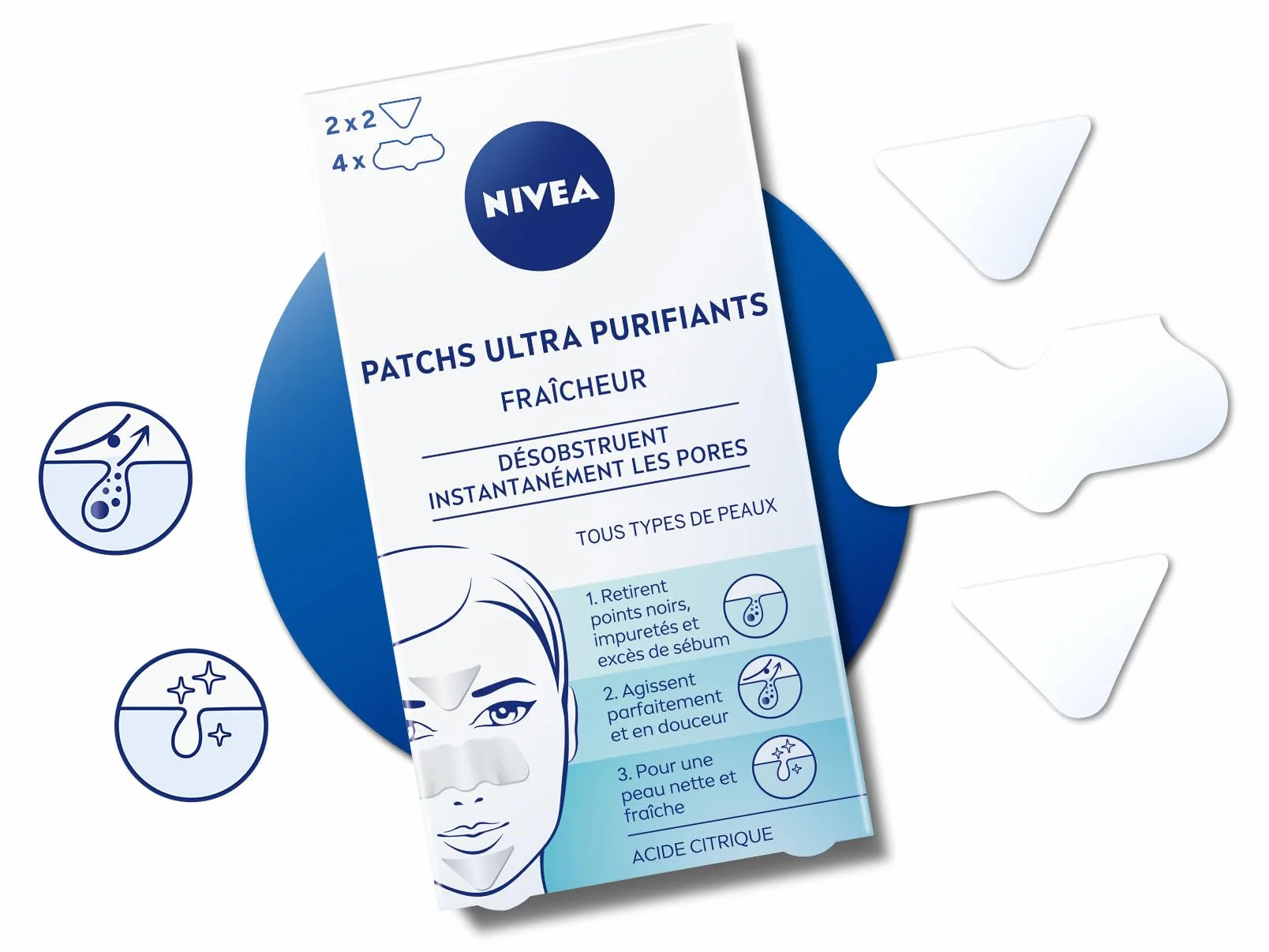 NIVEA Patch Visage Ultra Purifiant Fraîcheur Désobstrue Pores Retire Points Noirs Impuretés Sébum Peau Purifiée Nette Fraîche Acide Citrique x6