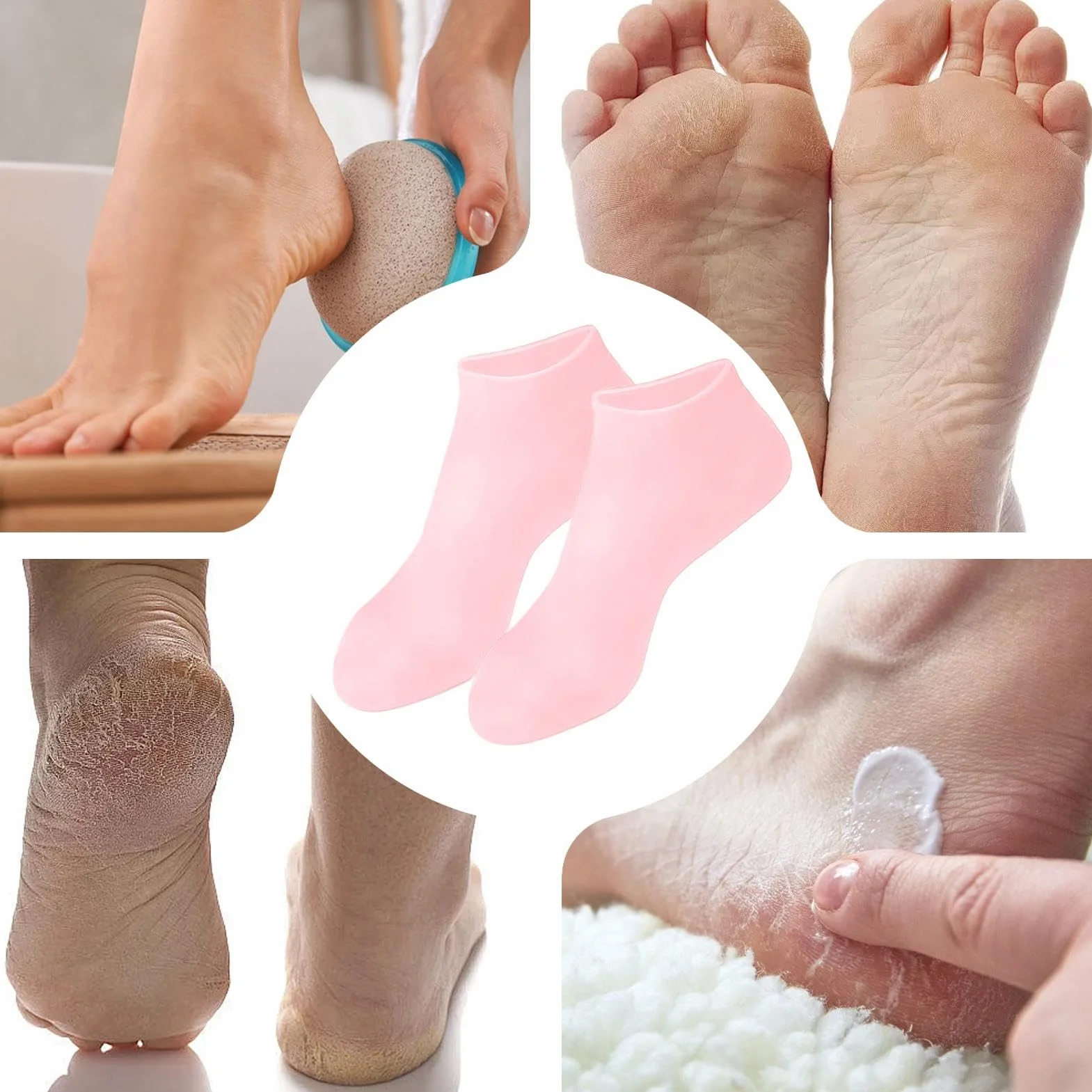 Breathable Silicone Foot Socks for Dry Cracked Feet, Soft U Shape Spa Care, Lightweight