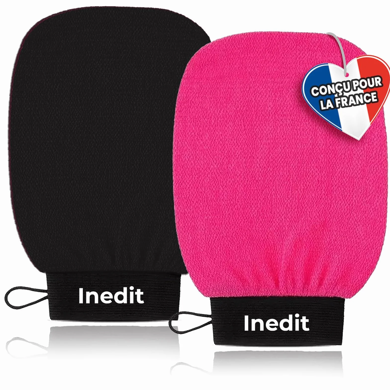 Gant Exfoliant Kessa - Gant De Crin Gommage Corps Et Visage - Nettoie Et Purifie En Profondeur (Noir/Rose, Standard)